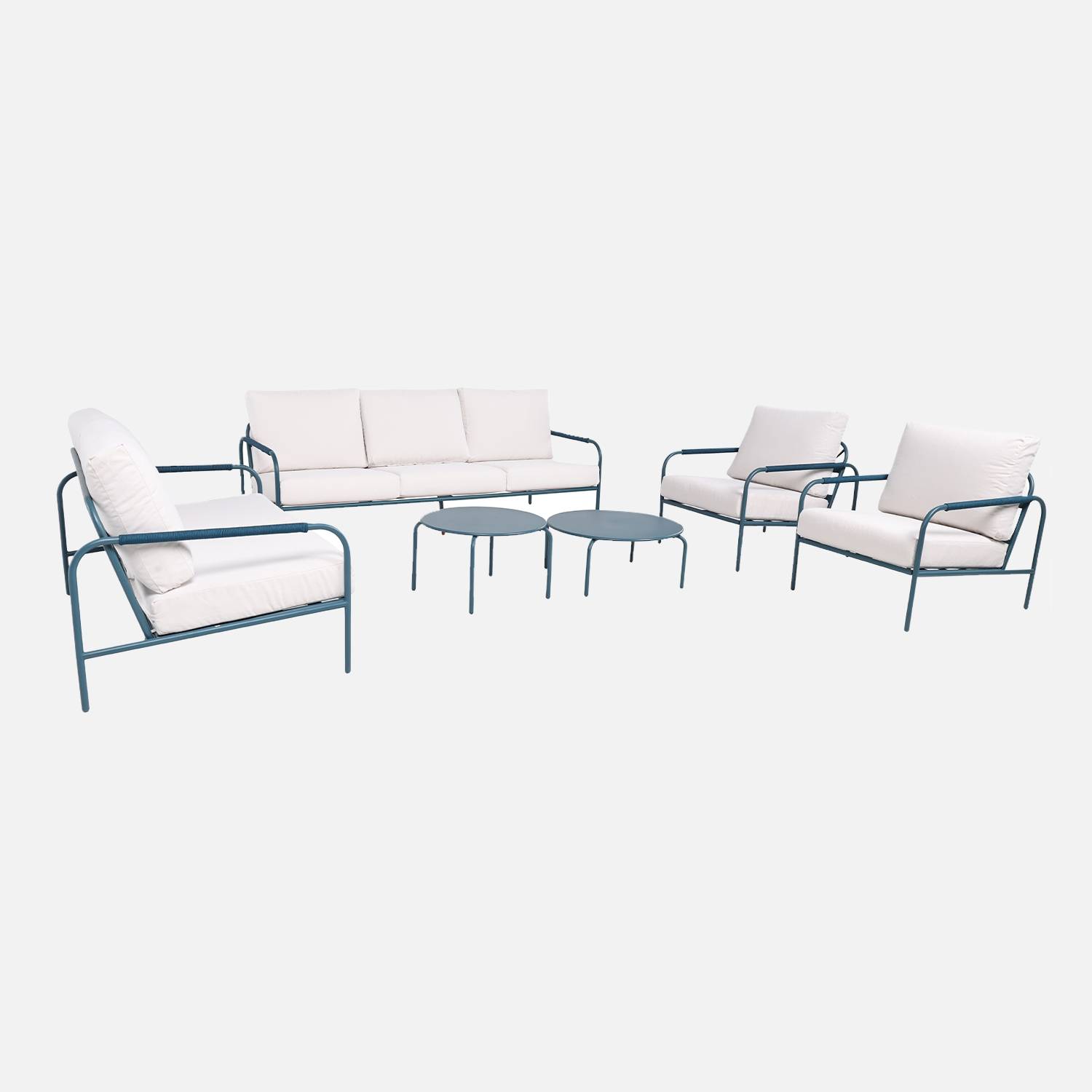 Gartenmöbelset aus Stahl, für 7 Personen blau
