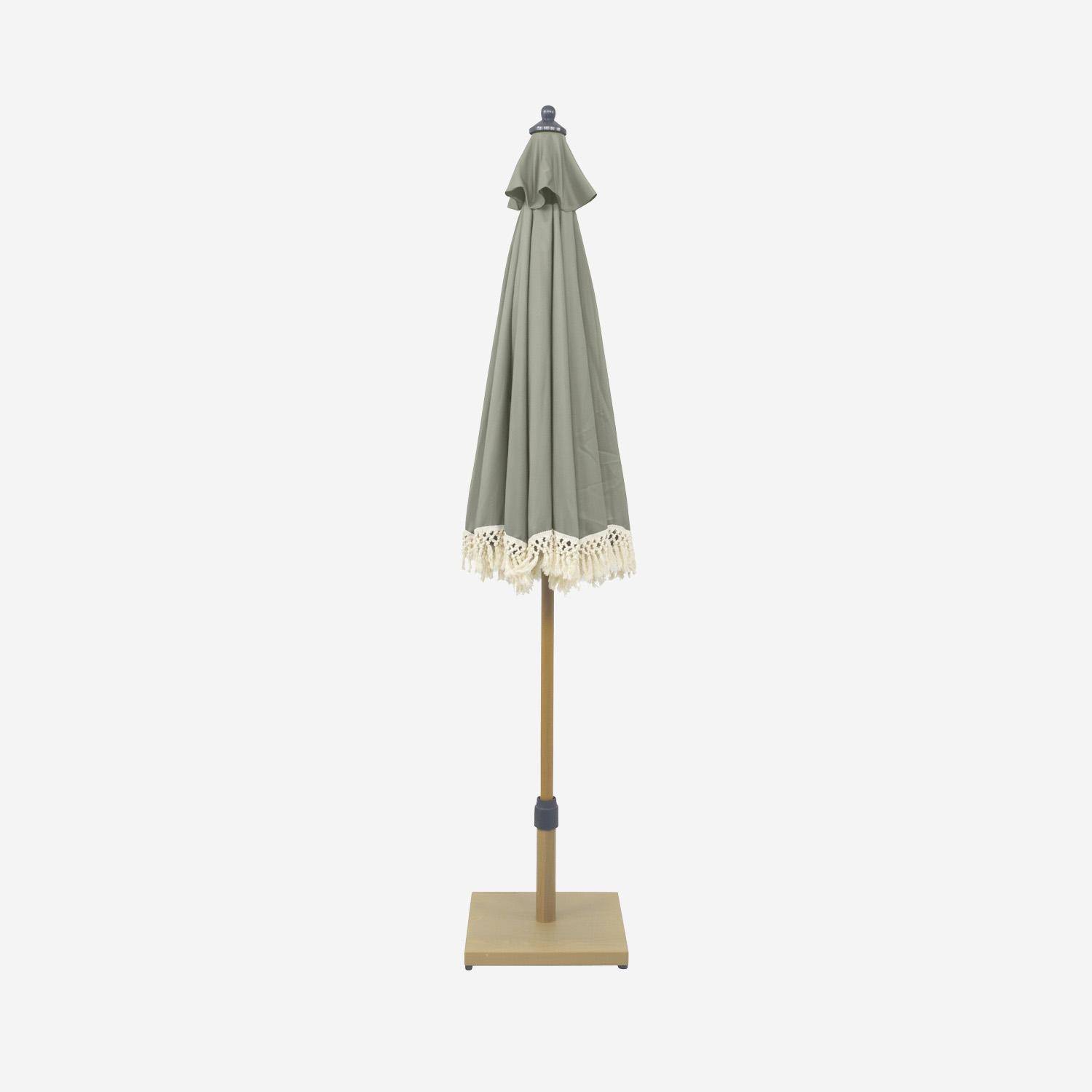Parasol HOSSEGOR droit à franges 2m, kaki, acier, mât effet bois, UPF 30+, D 200 x H 225 cm,sweeek,Photo7