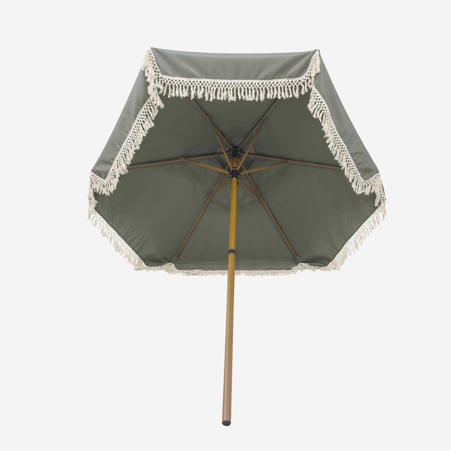 Sonnenschirm mit Fransen 2 m, khaki, Stahl, Mast in Holzoptik, UPF 30+, D 200 x H 225 cm - Hossegor Photo5