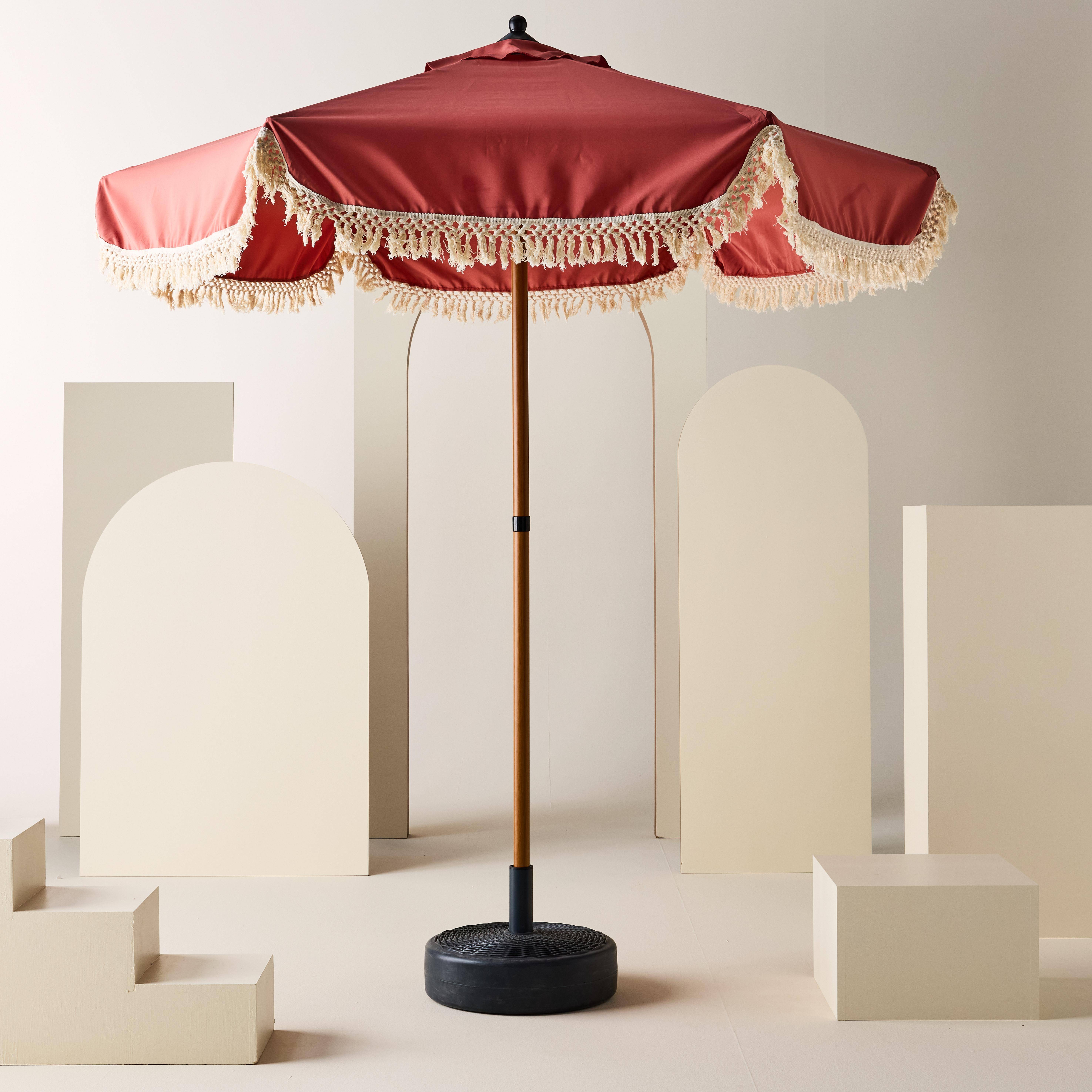 Ombrellone dritto con frange 2m, acciaio, Hossegor, Terracotta, 200x200x225 cm Photo1