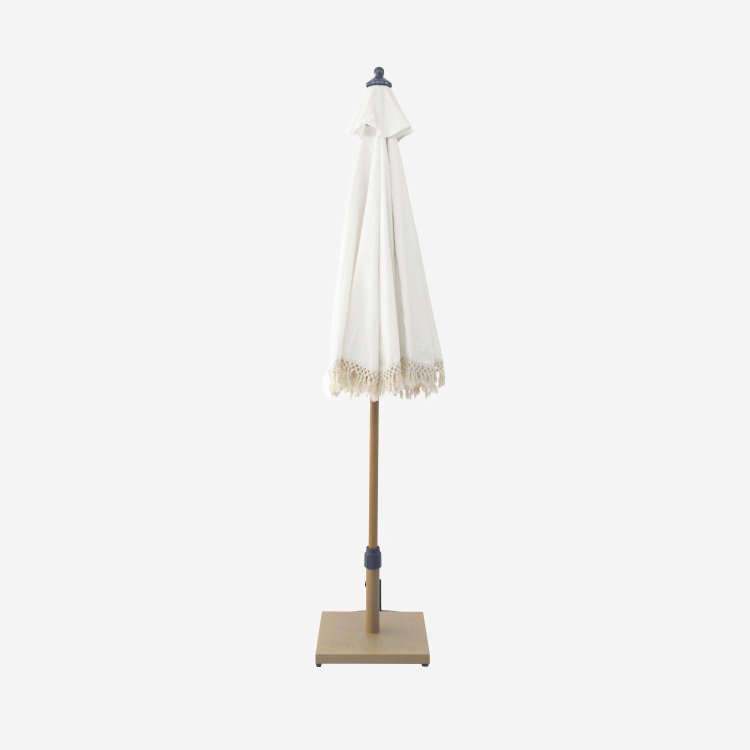 Parasol HOSSEGOR droit à franges 2m, beige, acier, mât effet bois, UPF 30+, D 200 x H 225 cm,sweeek,Photo7