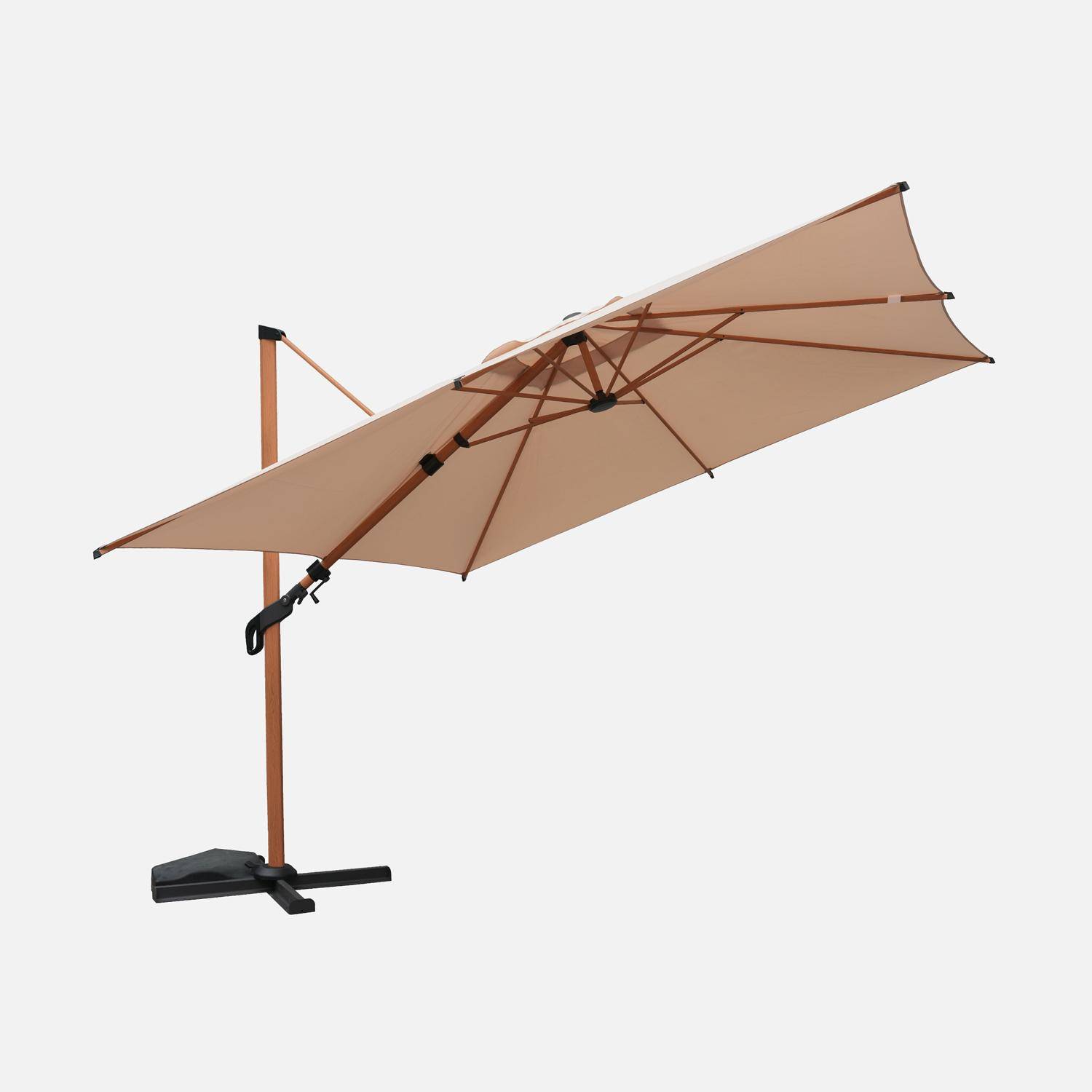 Ampelschirm quadratisch 3x3 m beige, Mast in Holzoptik - Etretat  Photo2