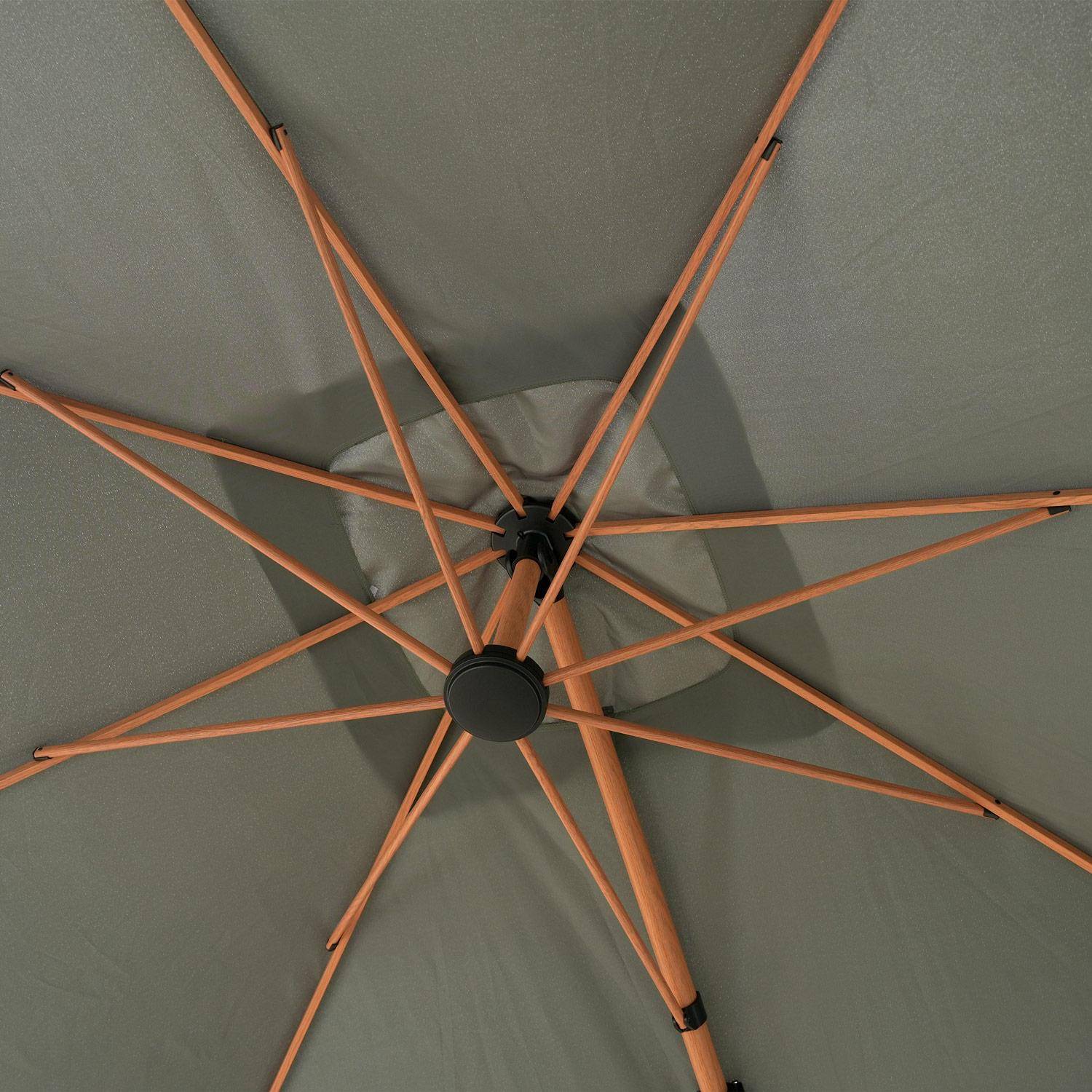 Parasol decentrato 3x4m rettangolare, palo effetto legno, Etretat, Verde kaki, 392x304x265 cm,sweeek,Photo4