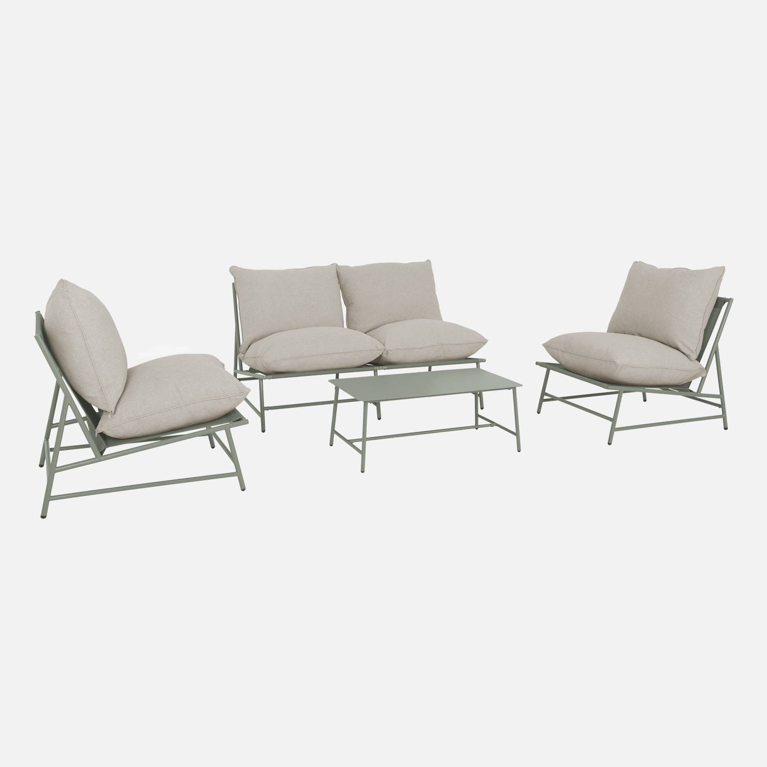 Tuinset staal 4 plaatsen kaki en beige, rechthoekige tafel