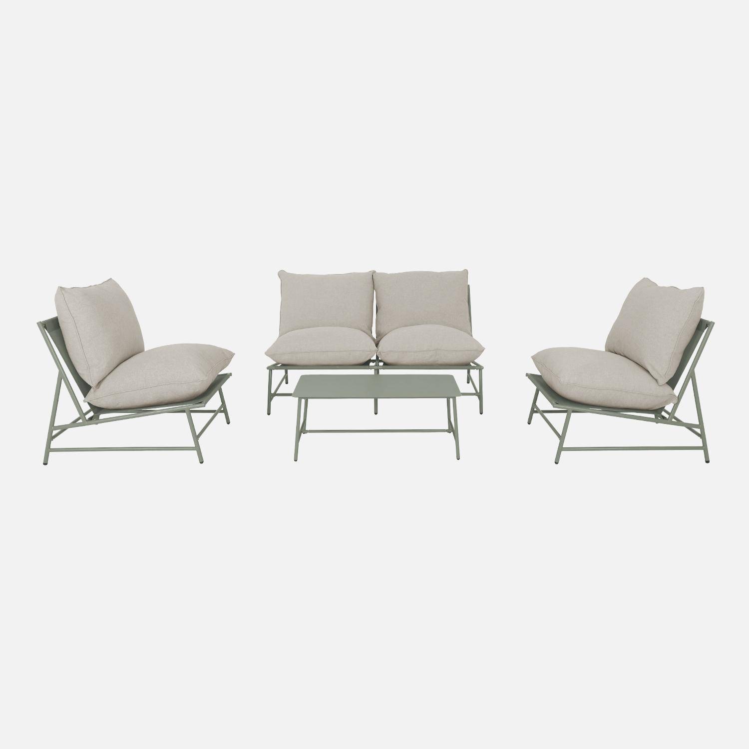 Conjunto de jardim relax em aço e textileno, 4 lugares, Sofia, Verde caqui, 138x83.5x74 cm Photo5