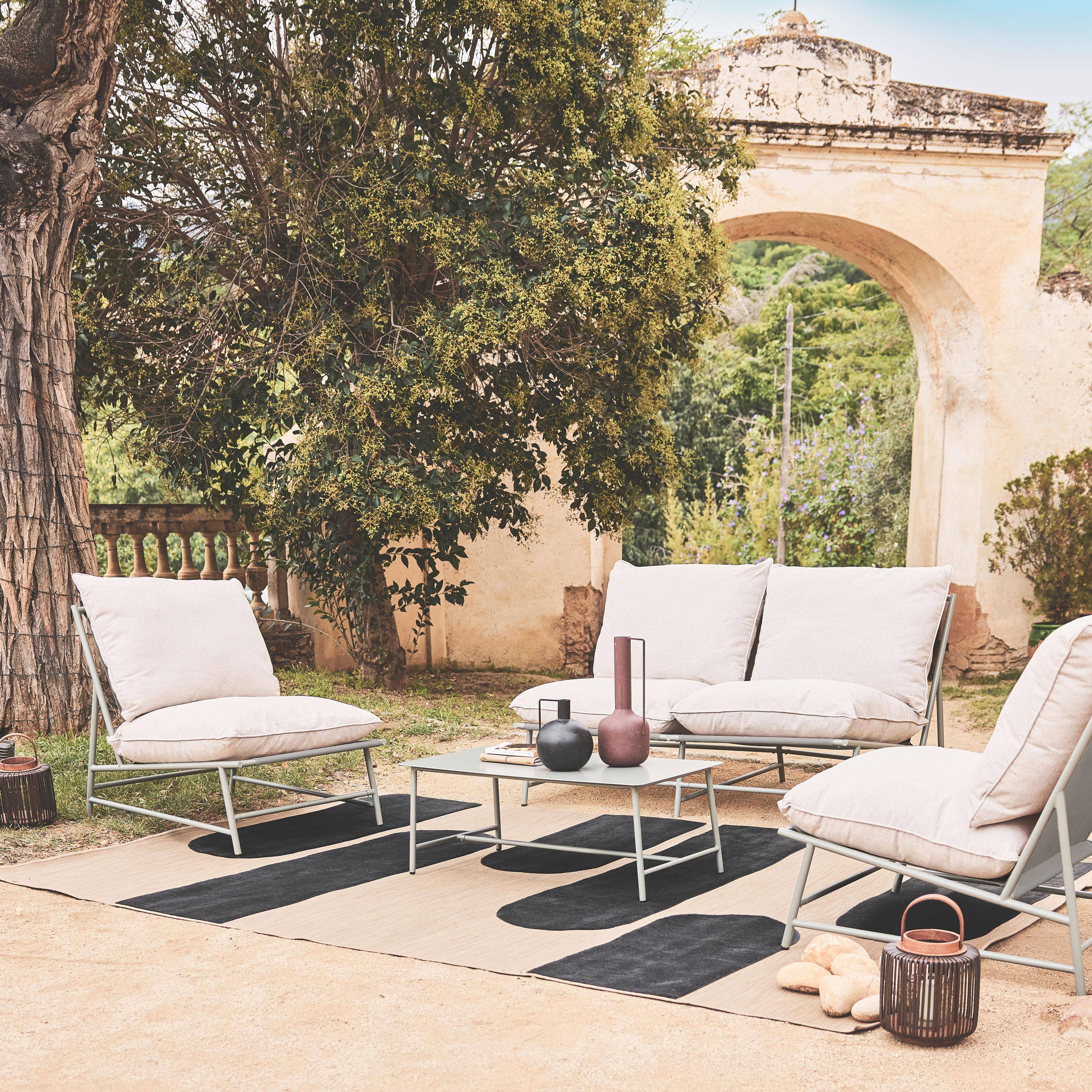 Conjunto de jardim relax em aço e textileno, 4 lugares, Sofia, Verde caqui, 138x83.5x74 cm Photo1