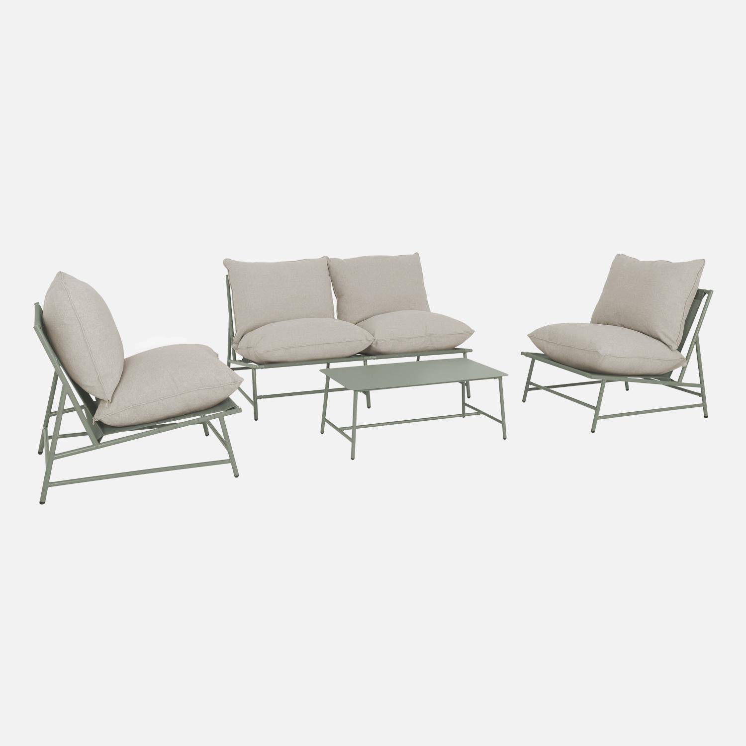 Conjunto de jardim relax em aço e textileno, 4 lugares, Sofia, Verde caqui, 138x83.5x74 cm Photo4