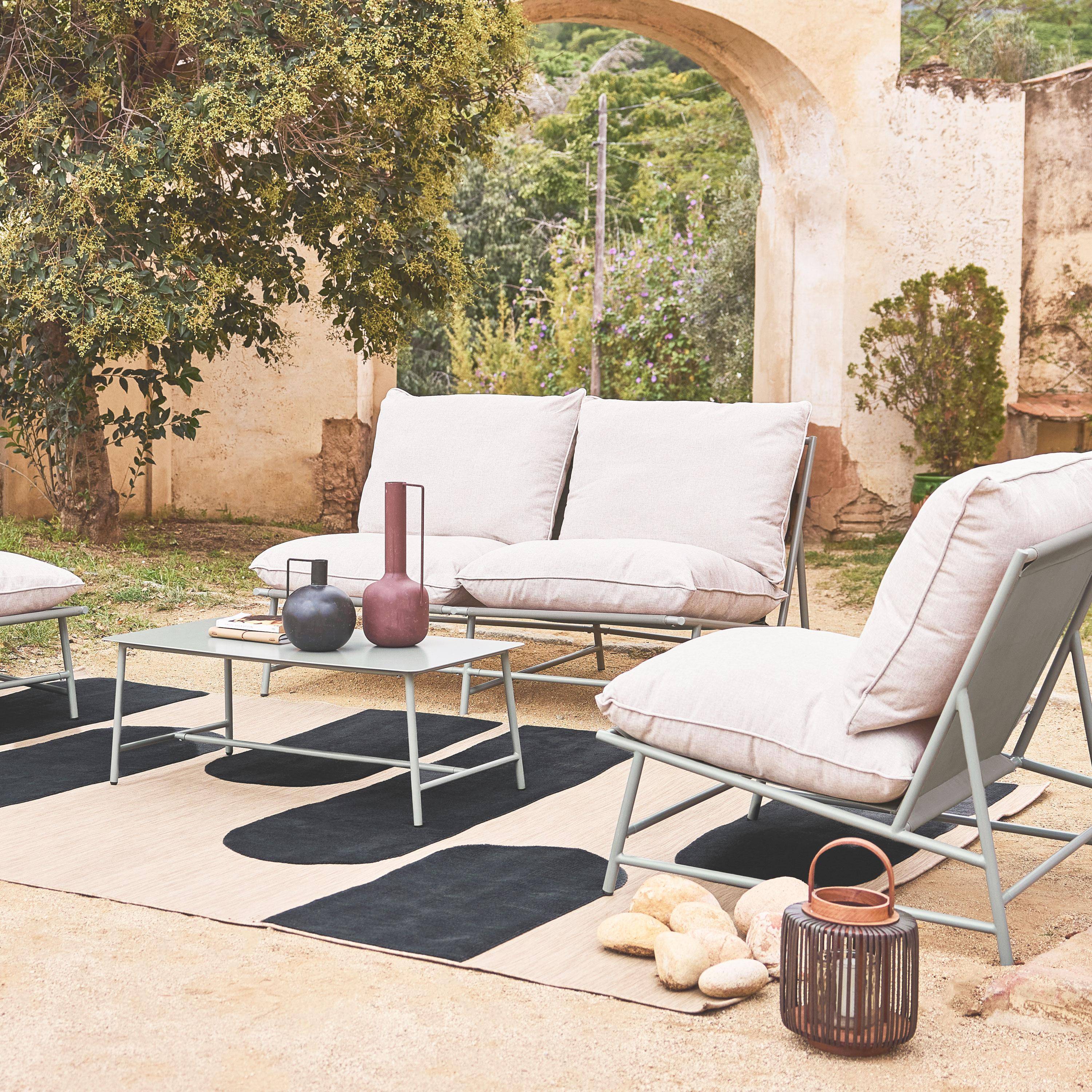 Conjunto de jardim relax em aço e textileno, 4 lugares, Sofia, Verde caqui, 138x83.5x74 cm Photo2