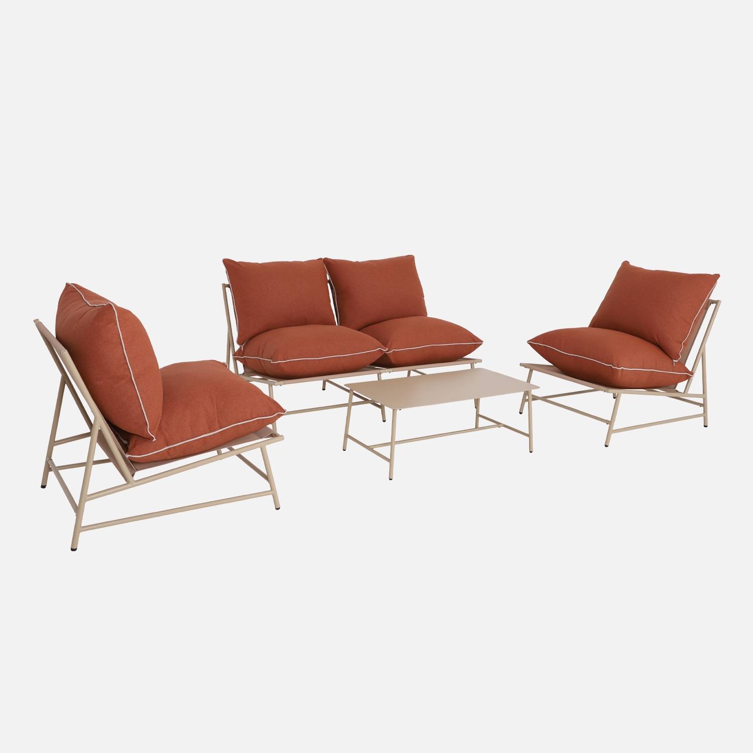 Loungeset van staal voor 4 personen beige en terracotta