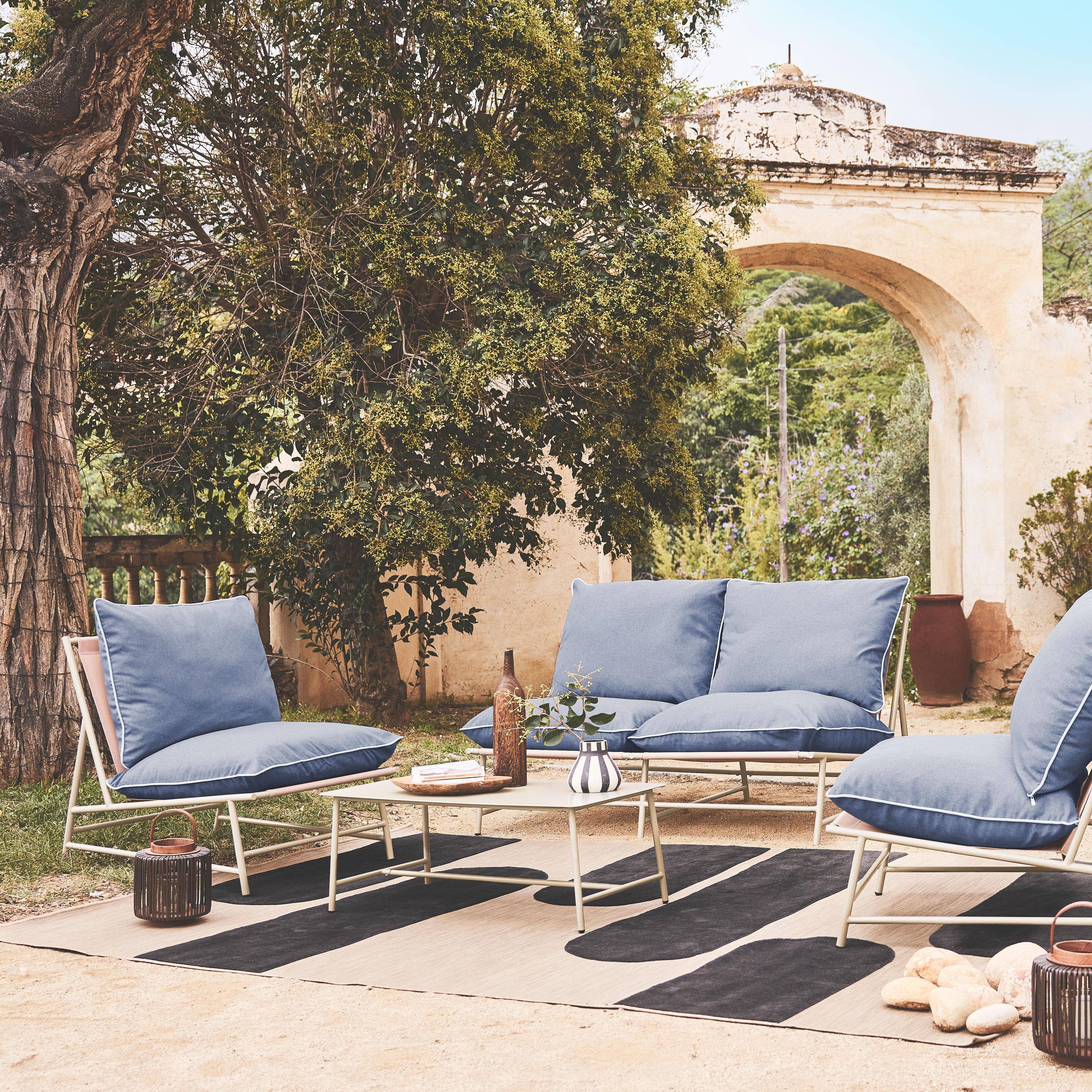 Salotto da giardino in acciaio e textilene a 4 posti, Sofia, Blu, 90x50x35 cm,sweeek,Photo1