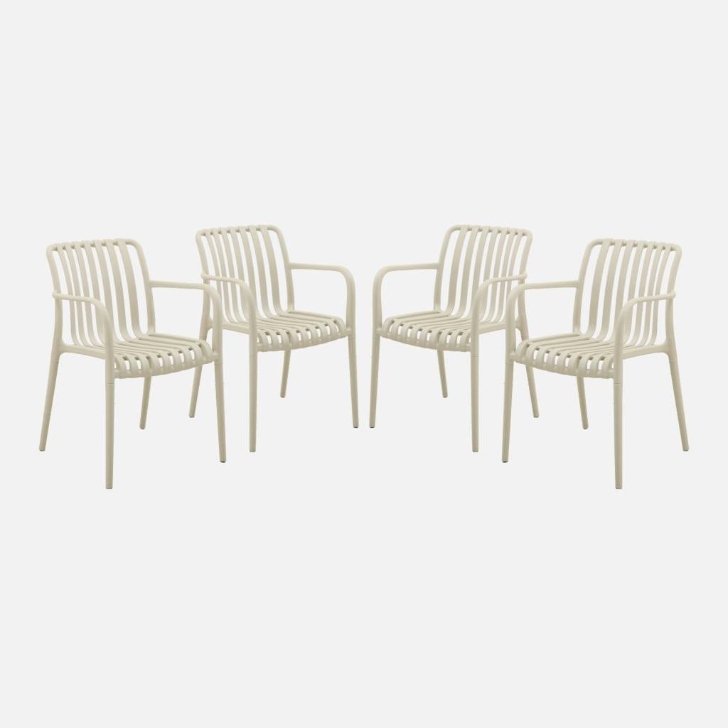 Set of 4  beige plastic garden armchairs