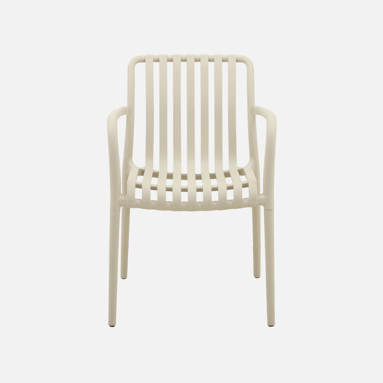 4er-Set Gartensessel aus beigem Kunststoff, stapelbar, lineares Design - Agathe,sweeek,Photo5