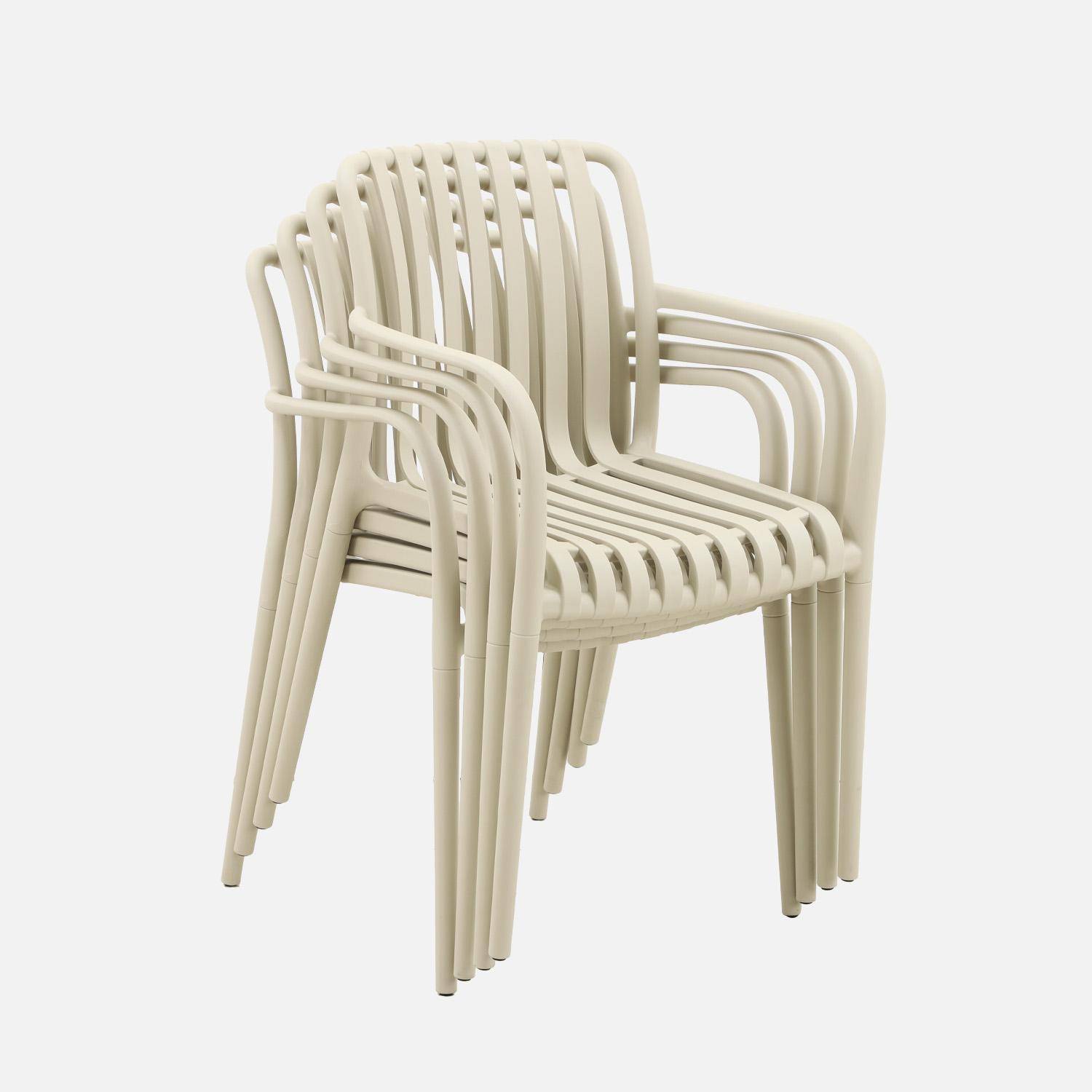 4er-Set Gartensessel aus beigem Kunststoff, stapelbar, lineares Design - Agathe Photo6