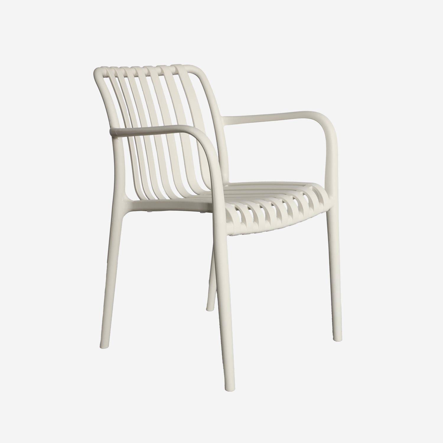 Set van 4 beige kunststof tuinstoelen, stapelbaar, lineair ontwerp Photo4