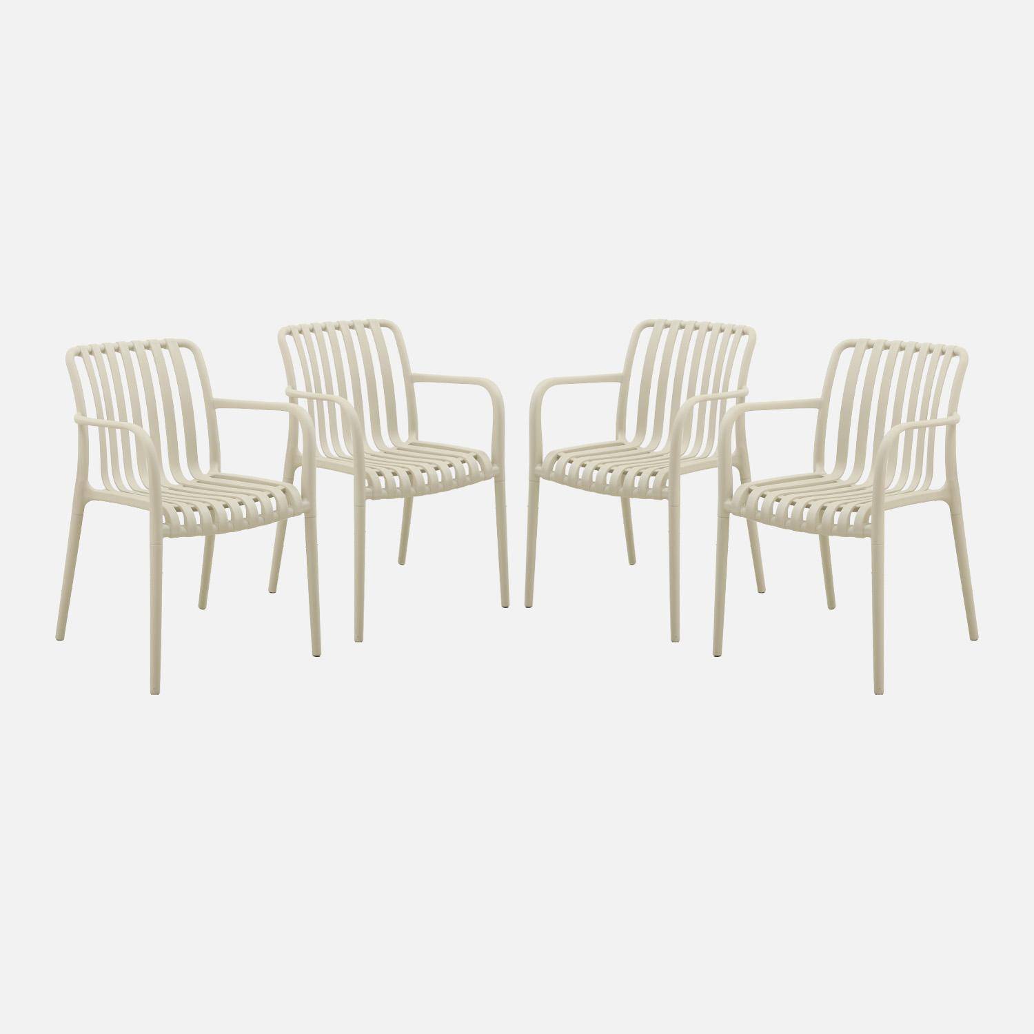 4er-Set Gartensessel aus beigem Kunststoff, stapelbar, lineares Design - Agathe,sweeek,Photo3