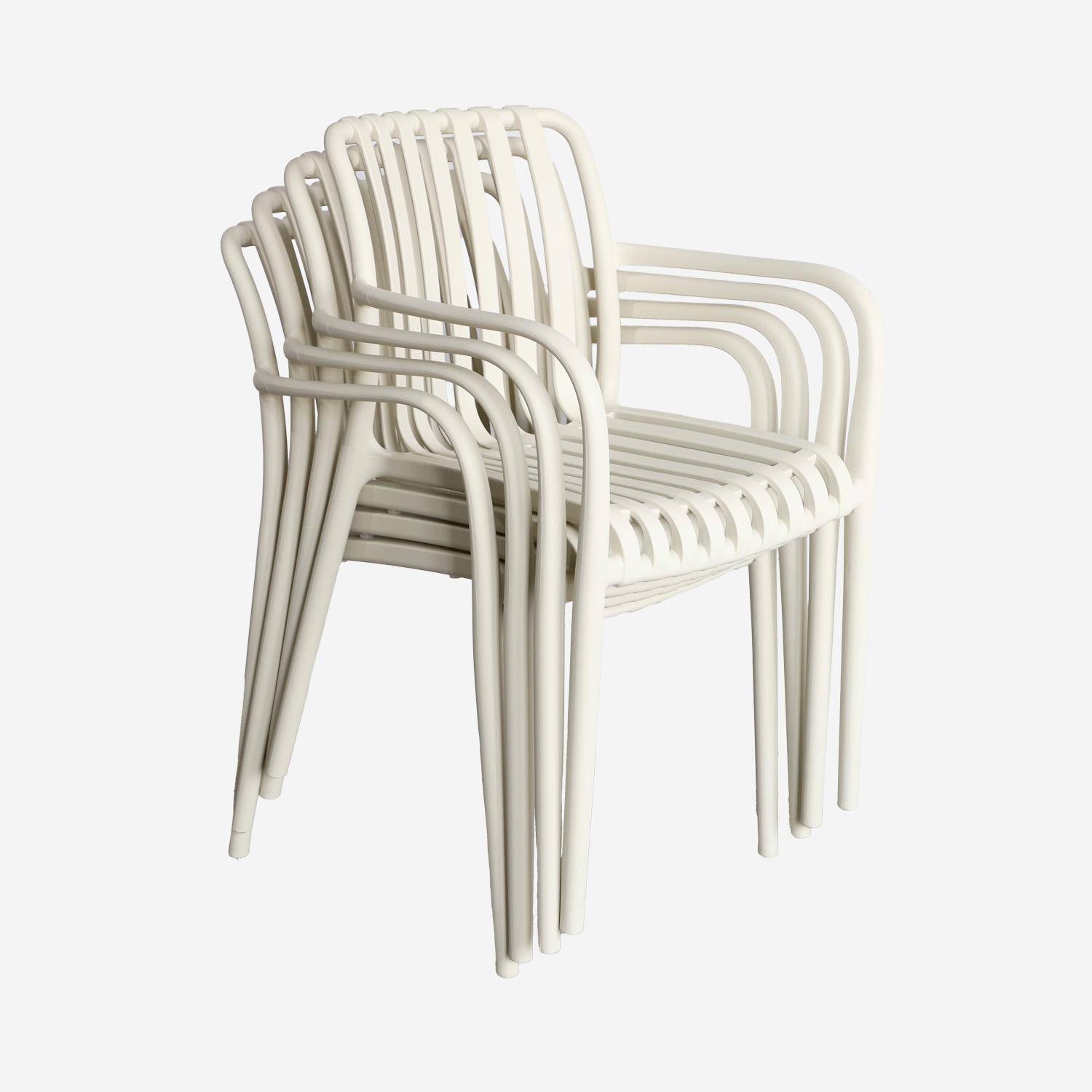 Set van 4 beige kunststof tuinstoelen, stapelbaar, lineair ontwerp Photo6