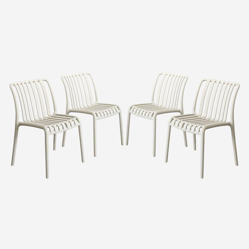 Set of 4 beige plastic garden chairs