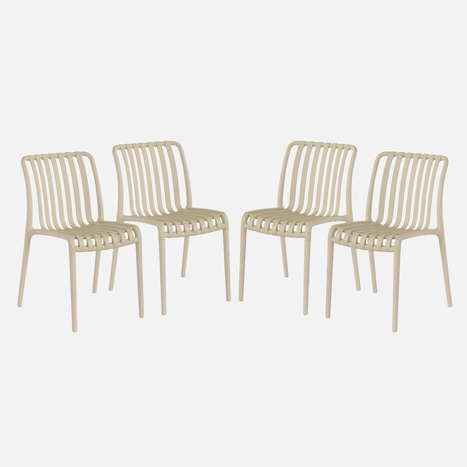 Set of 4 beige plastic garden chairs, stackable, already assembled, Agathe Photo1