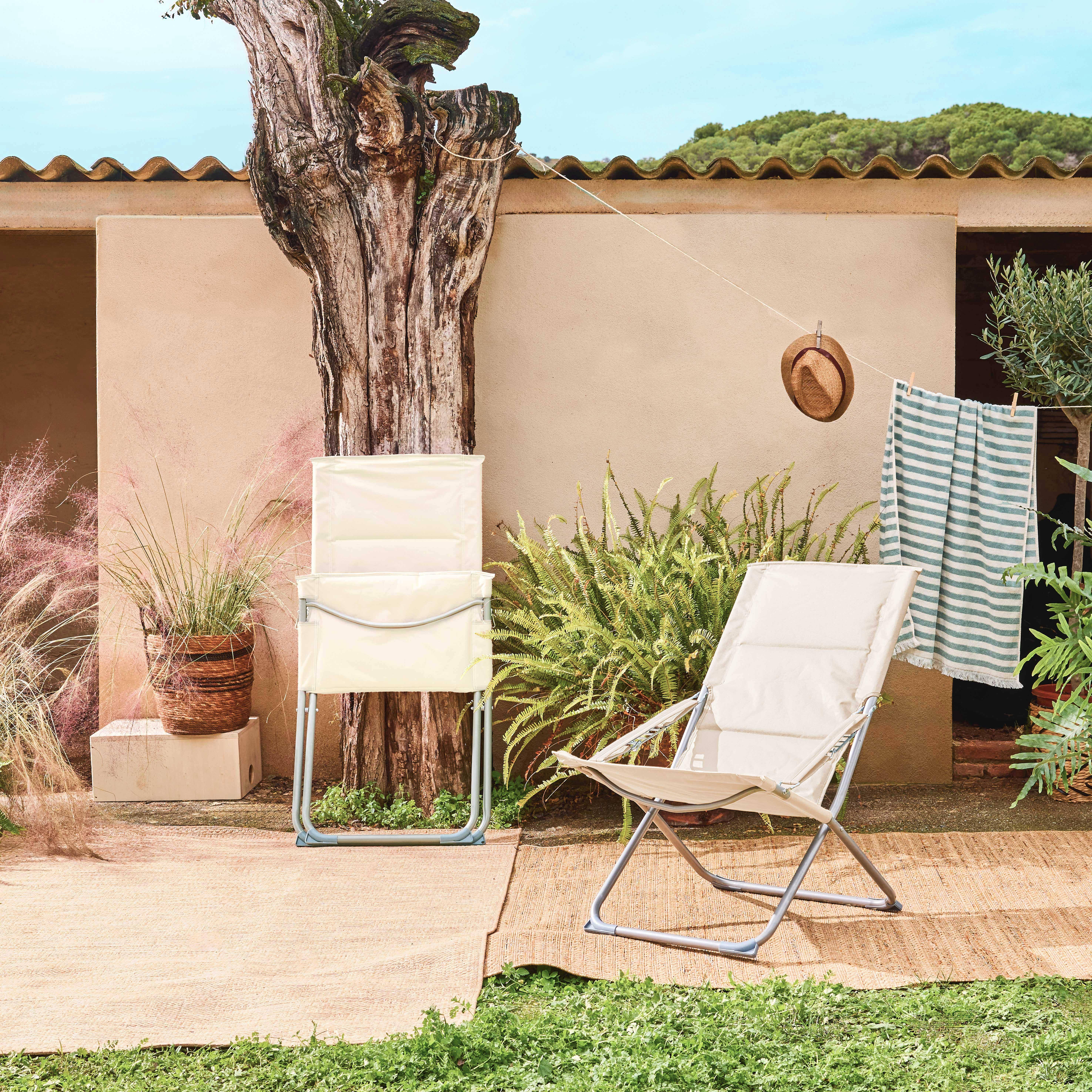 Set van 2 beige PARMA opvouwbare stoelen van plastic / polyester 600D, 84 x 62 x 87 cm,sweeek,Photo2