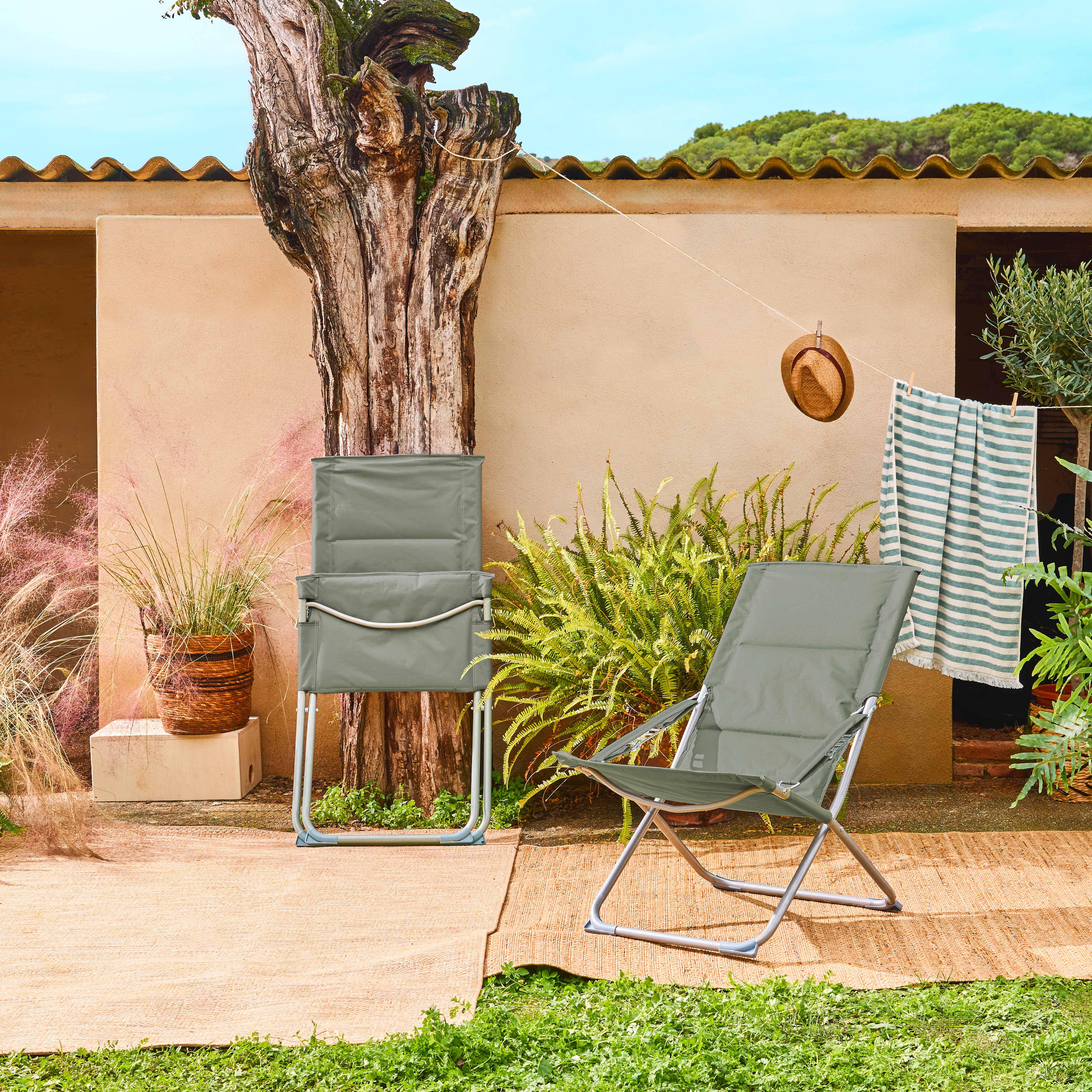 Lot de 2 chaises pliantes kaki PARMA en acier / polyester 600D, 84 x 62 x 87 cm,sweeek,Photo1