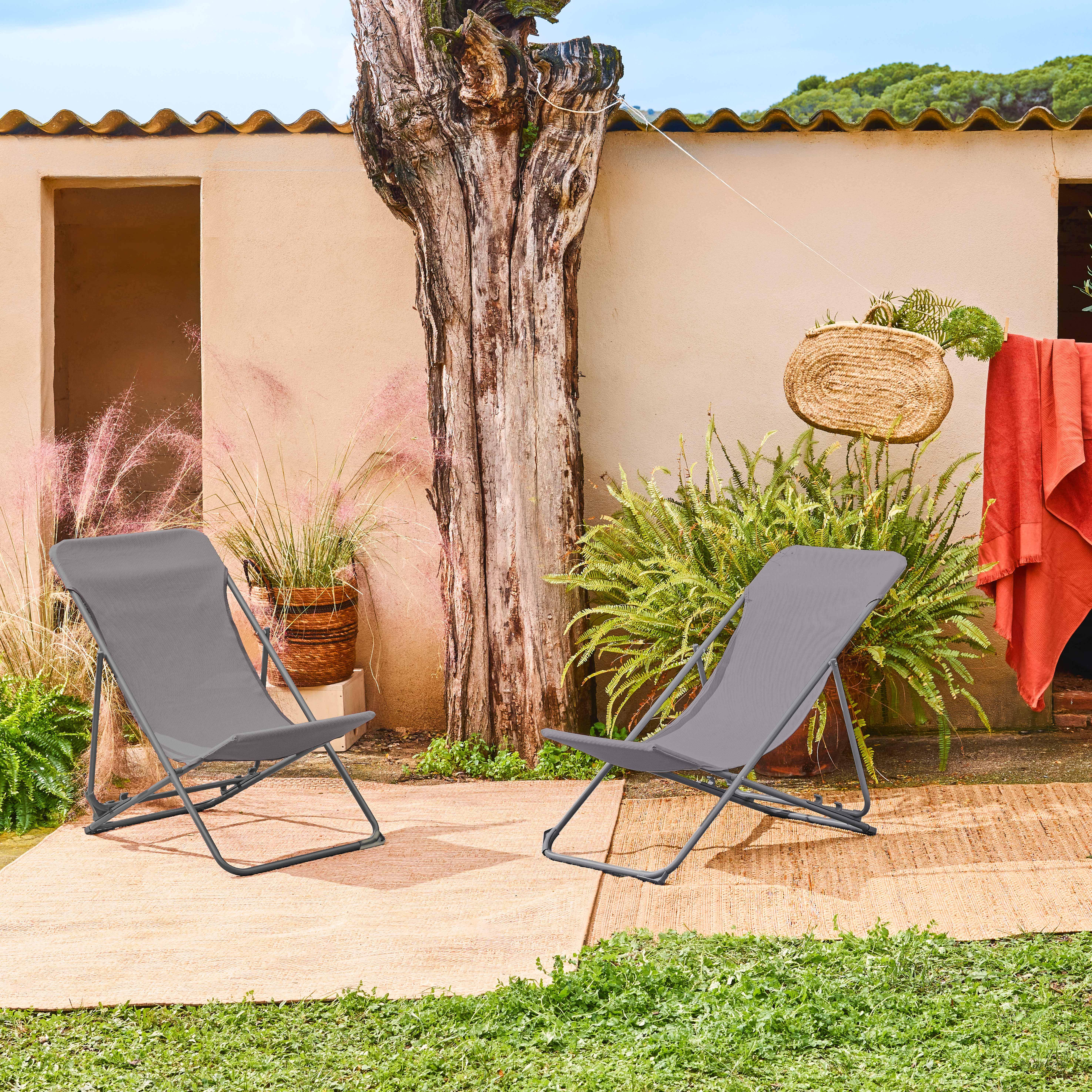 Lot de 2 chaises pliantes LIVORNO en aluminium / textilene, anthracite, 83 x 88 x 95 cm Photo1