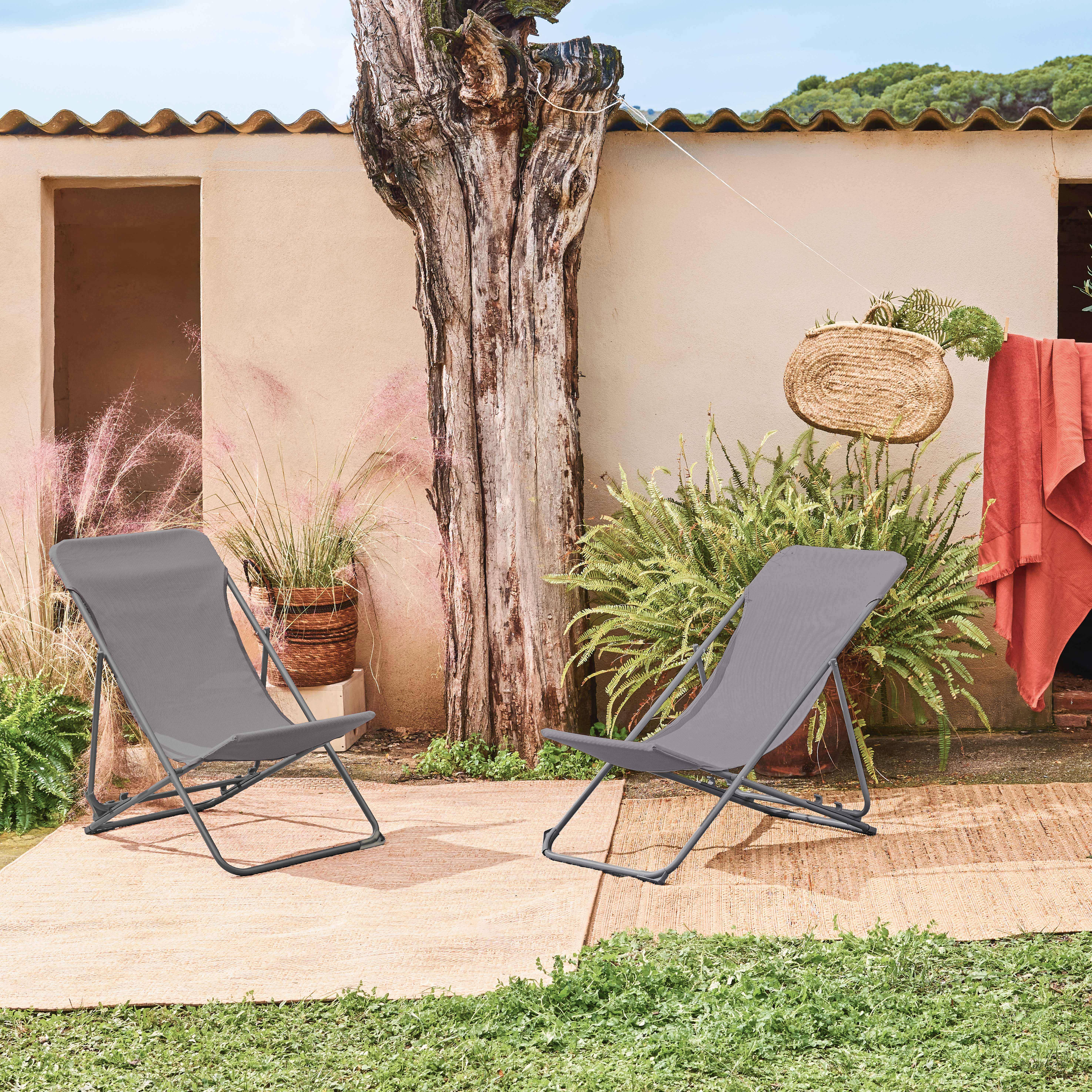 Pair of  steel sun loungers, Livorno, Anthracite, 83x88x95 cm Photo1