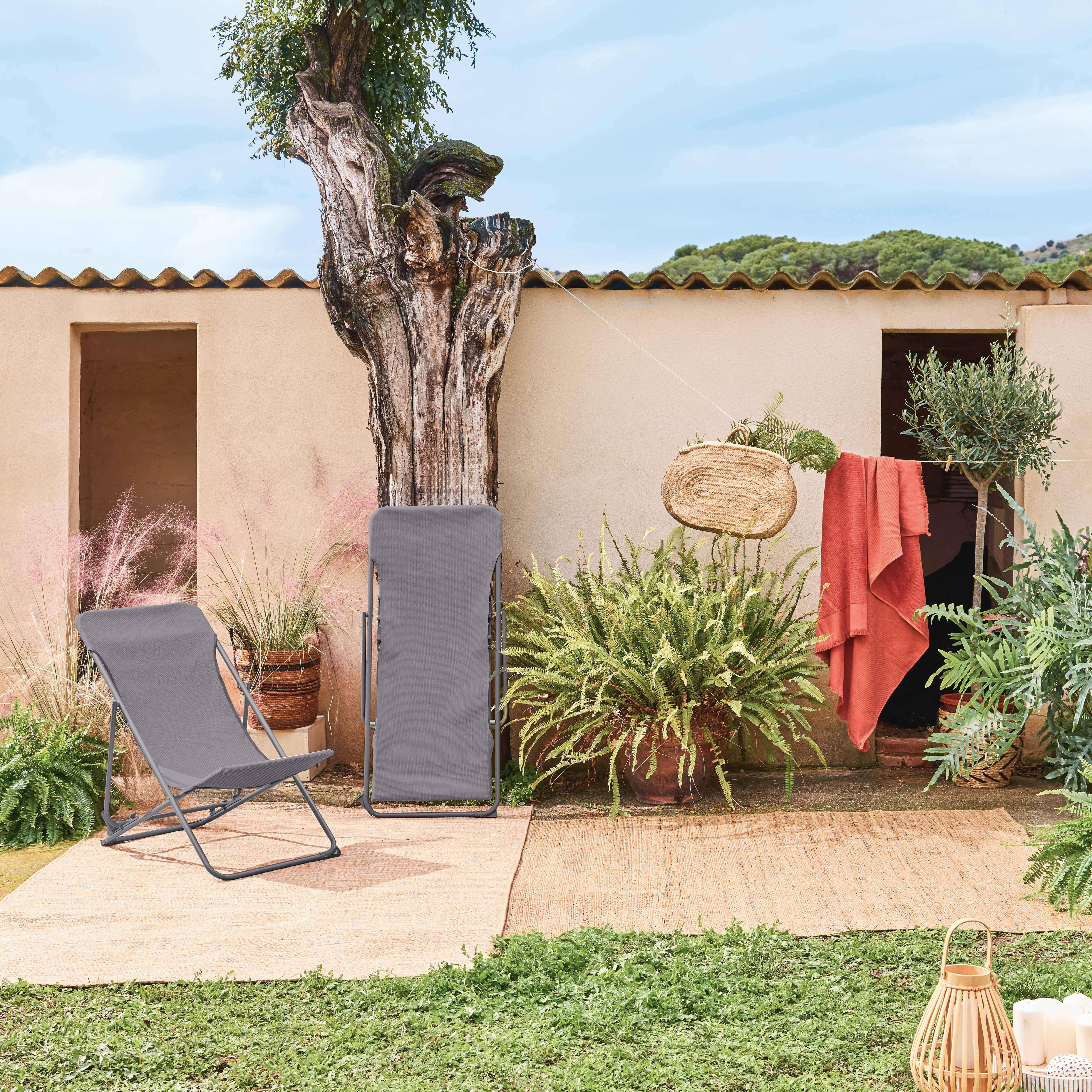 Pair of  steel sun loungers, Livorno, Anthracite, 83x88x95 cm Photo2