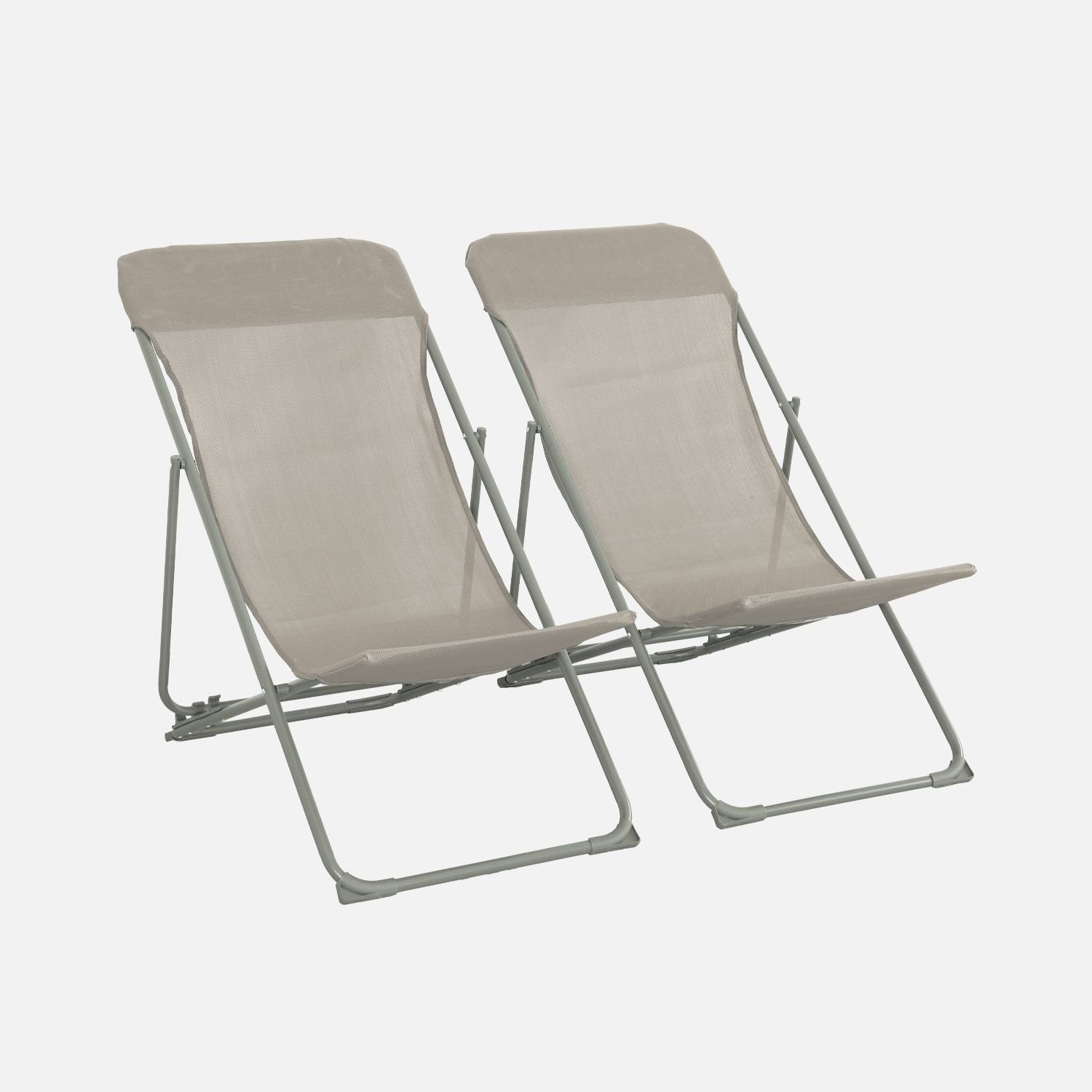 Pair of  aluminium sun loungers, Khaki Green