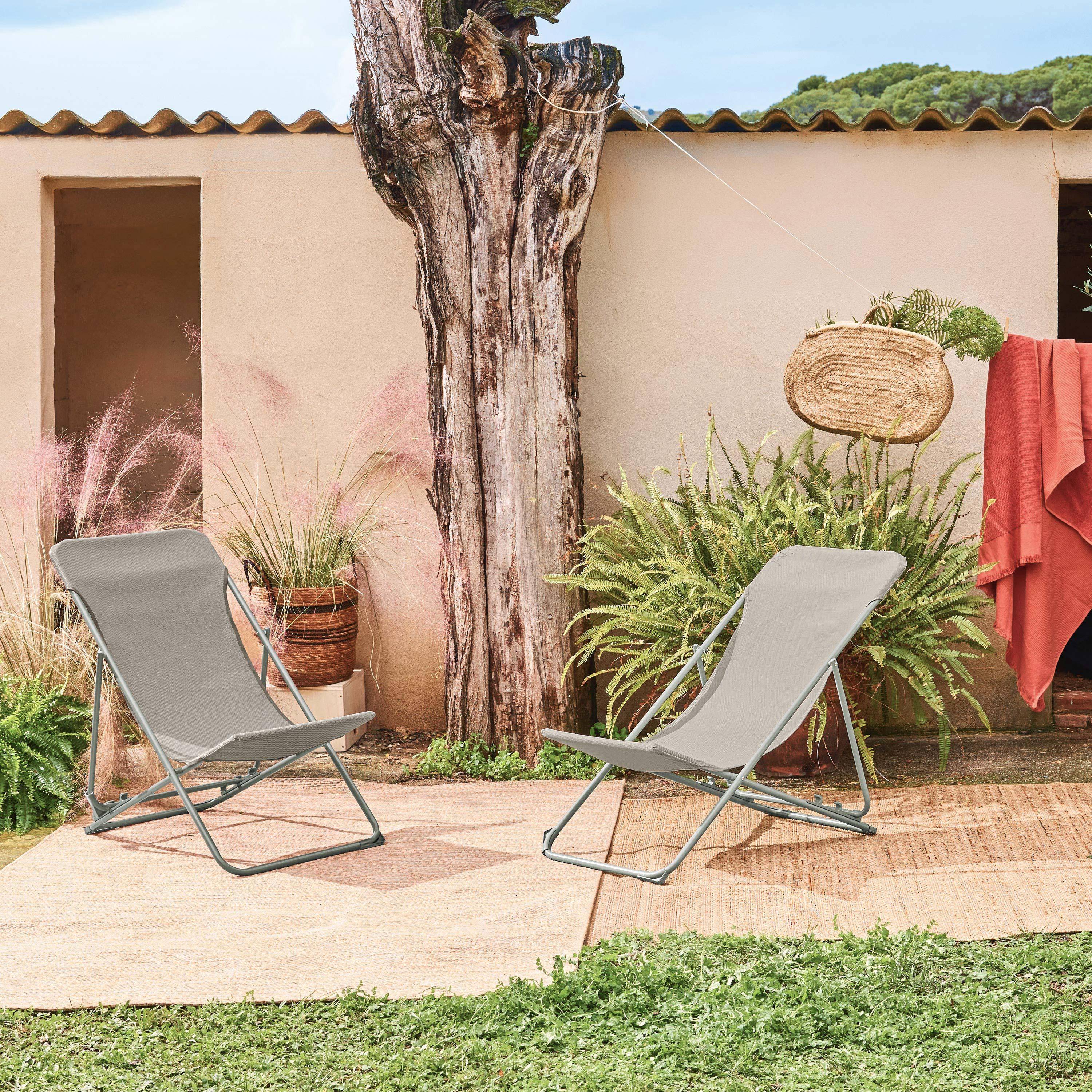 Lot de 2 chaises pliantes LIVORNO en acier / textilene, kaki, 83 x 88 x 95 cm Photo1