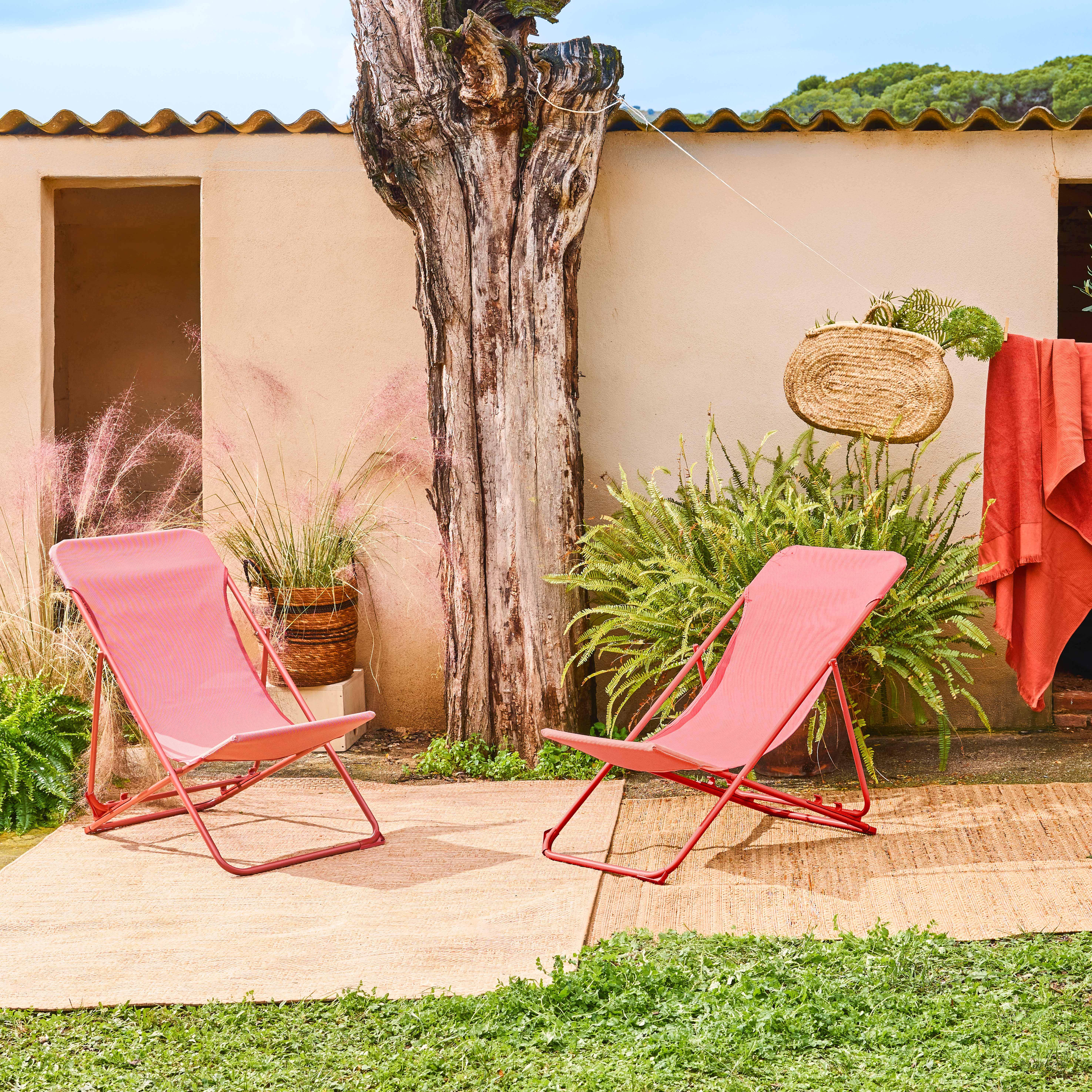 Pair of  aluminium sun loungers, Livorno, Terracotta, 83x88x95 cm Photo1