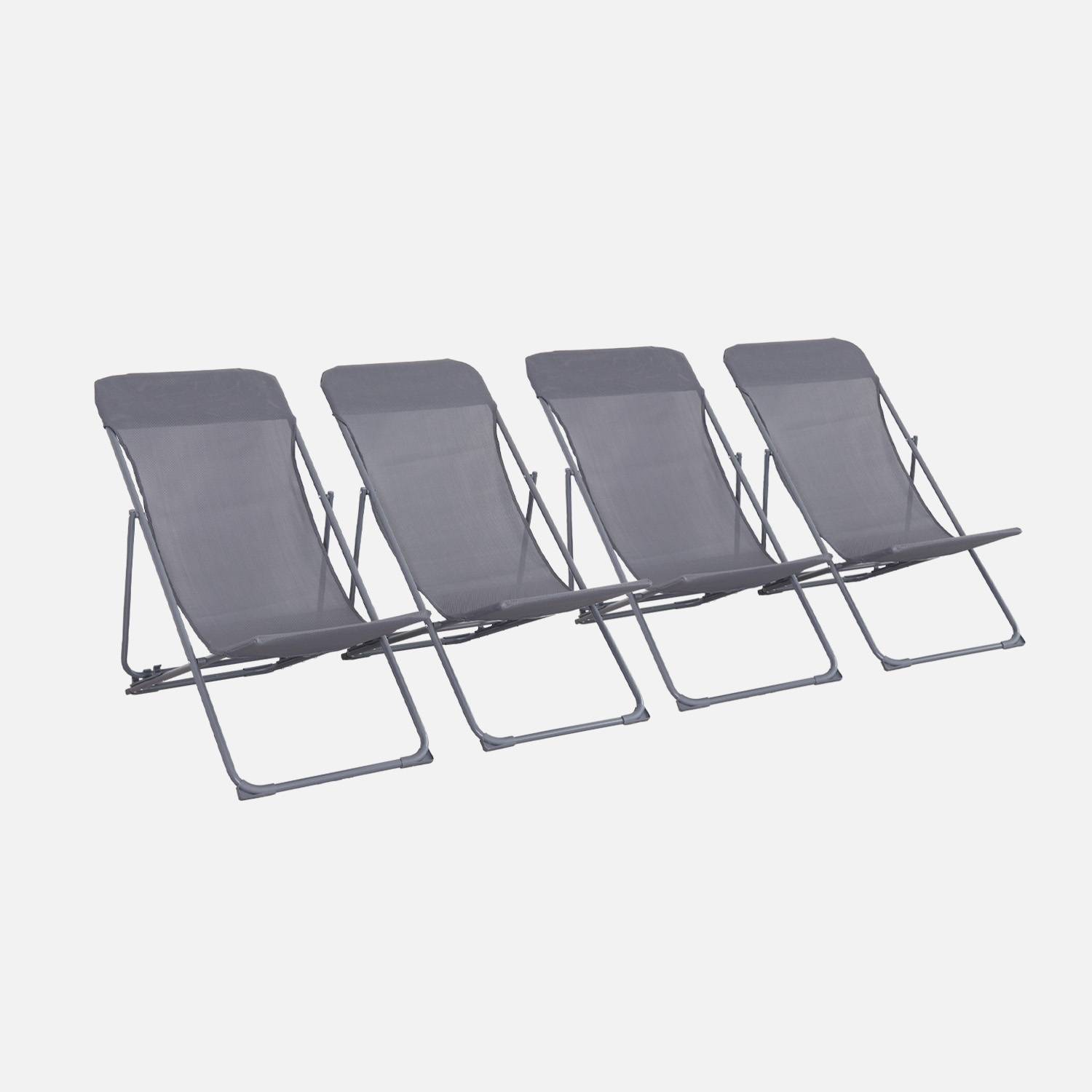 Set di 4 sedie a sdraio da giardino pieghevoli, Antracite