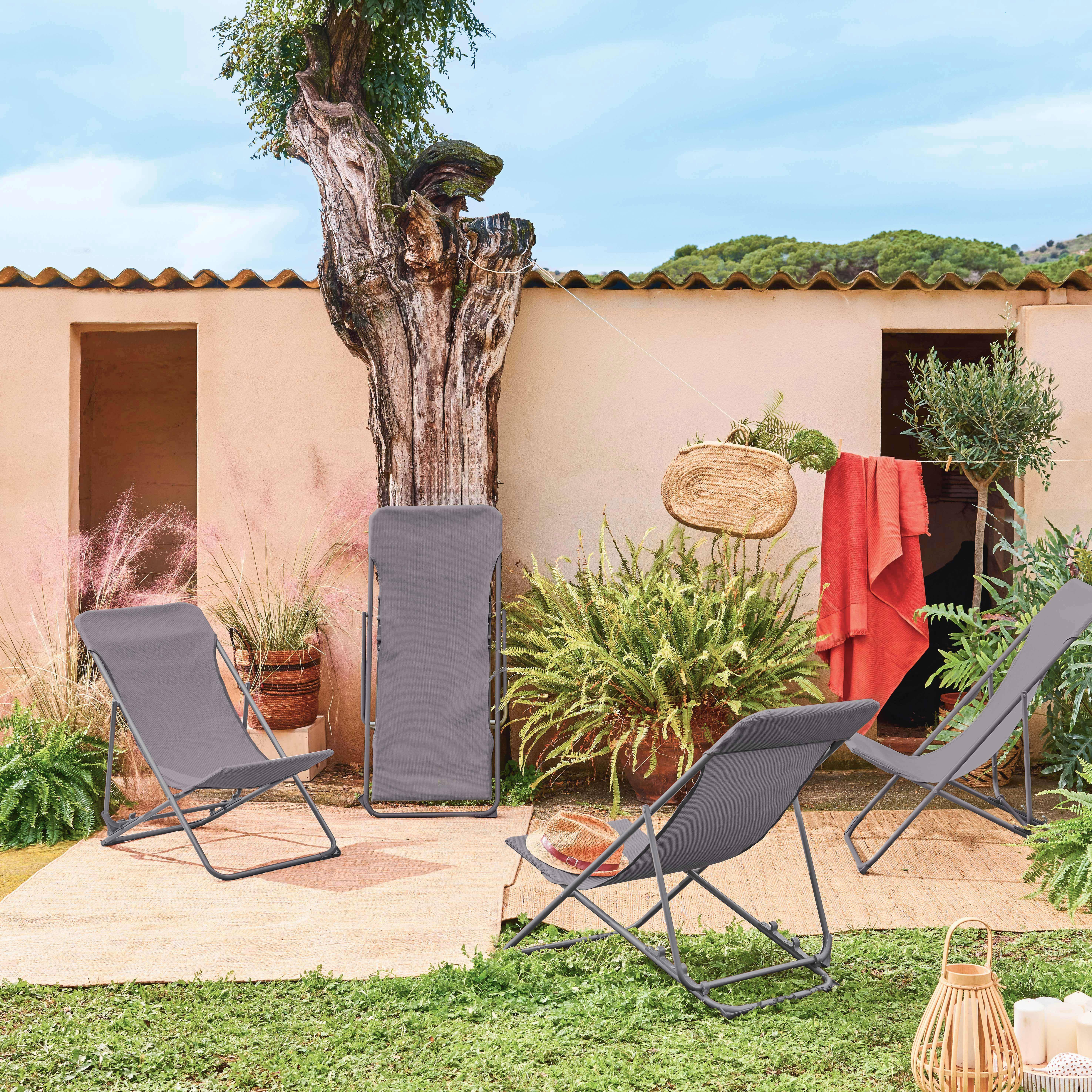 4er-Set Liegestühle aus Stahl/Textilene, anthrazit, 83 x 88 x 95 cm - Livorno Photo1