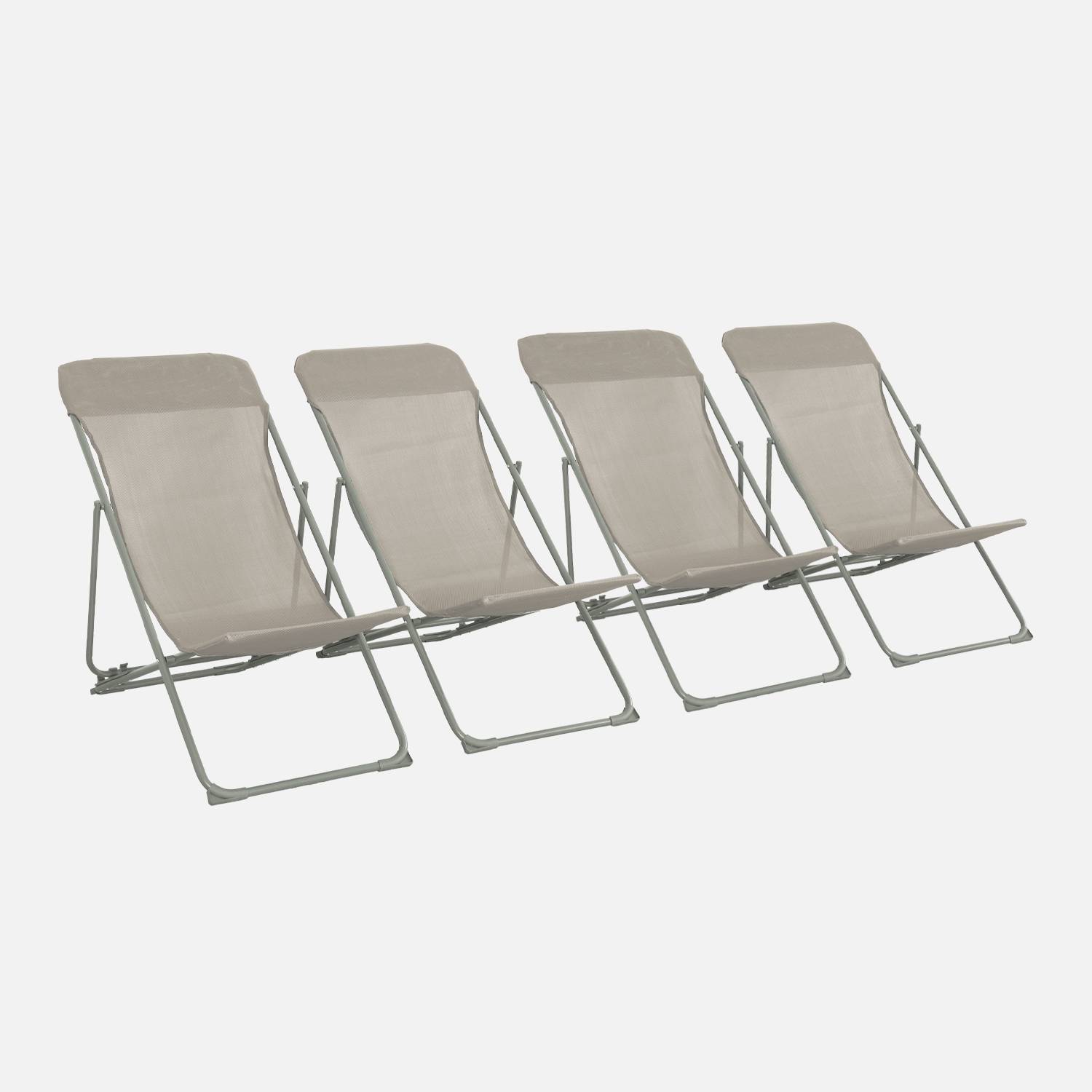 Set di 4 sedie a sdraio da giardino pieghevoli, Verde kaki