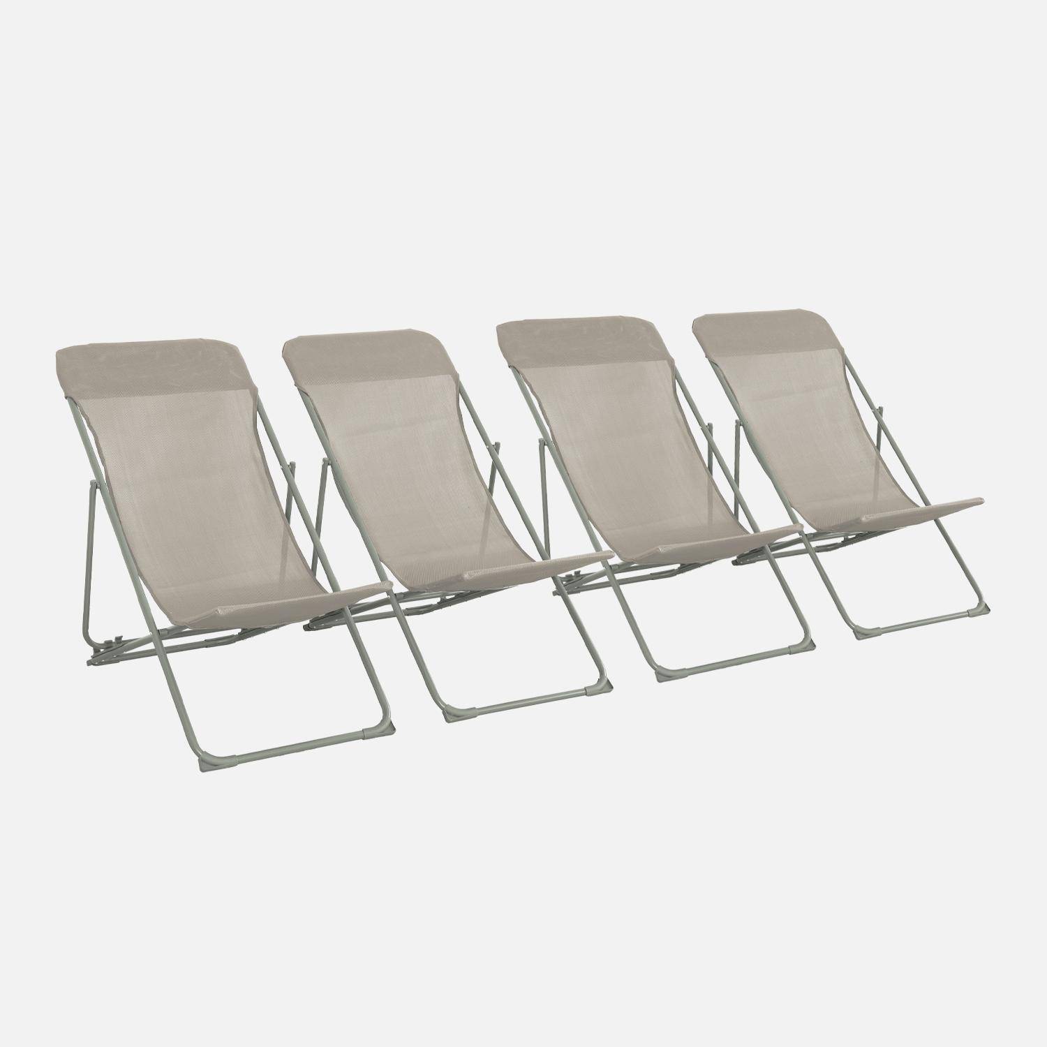 Set of 4 textilene folding sun loungers of aluminum, Livorno, Khaki Green, 83x88x95 cm Photo3