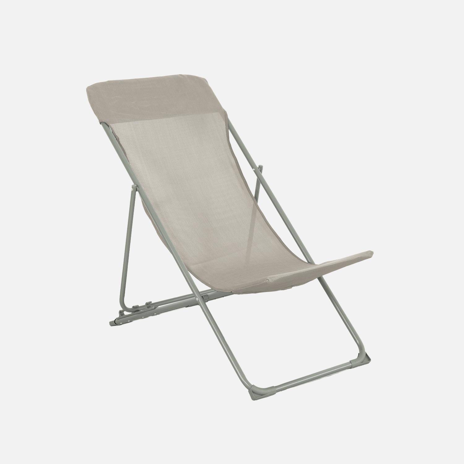 Set of 4 textilene folding sun loungers of aluminum, Livorno, Khaki Green, 83x88x95 cm Photo4