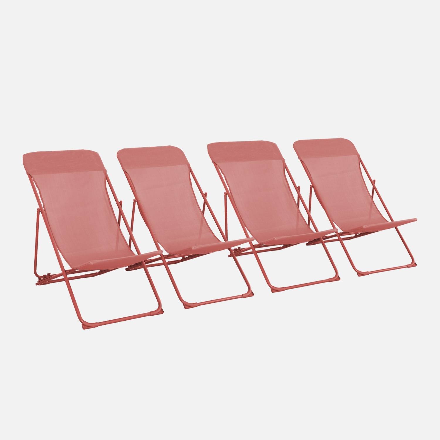 Set di 4 sedie a sdraio da giardino pieghevoli, Terracotta