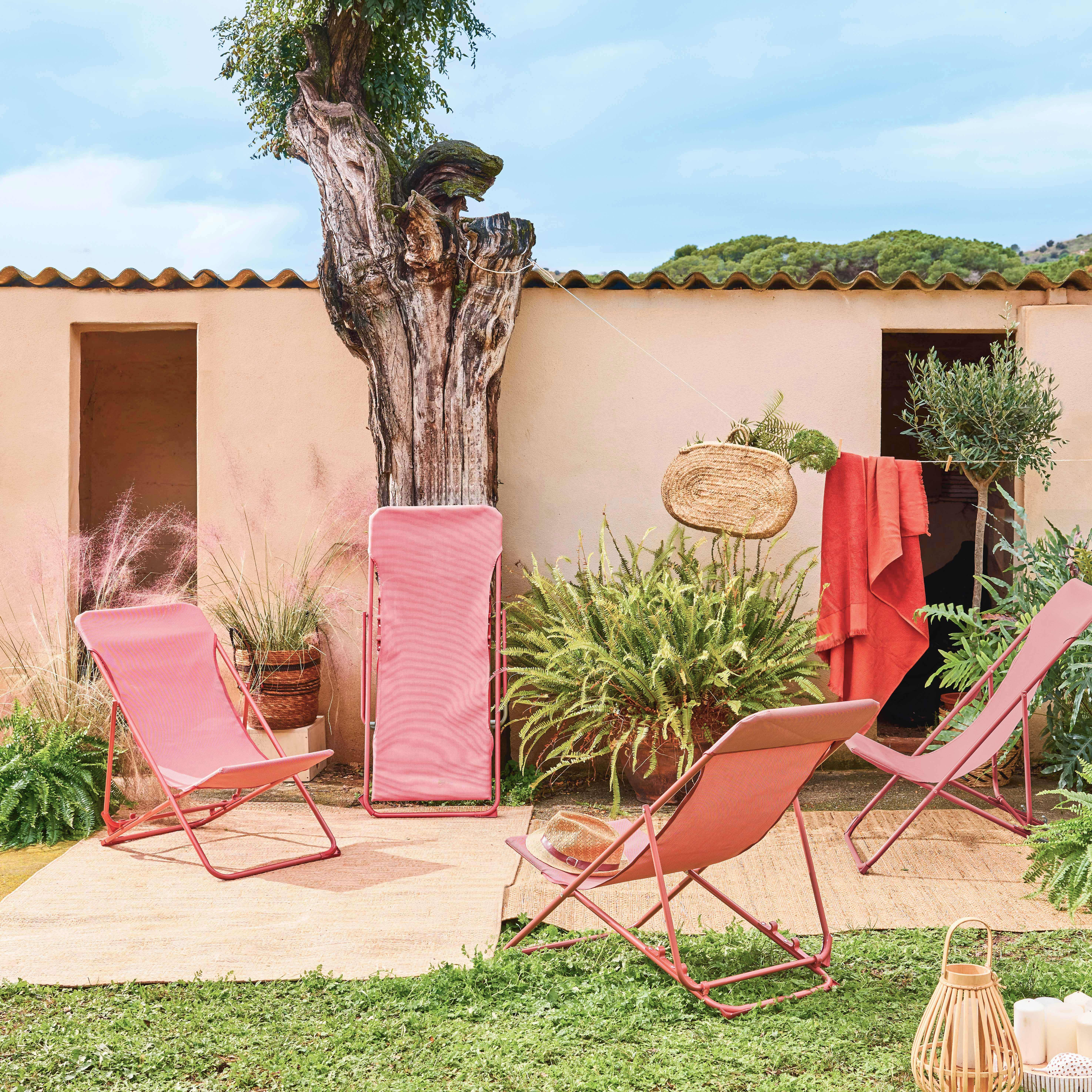 Set of textilene folding sun loungers of steel, Terracotta