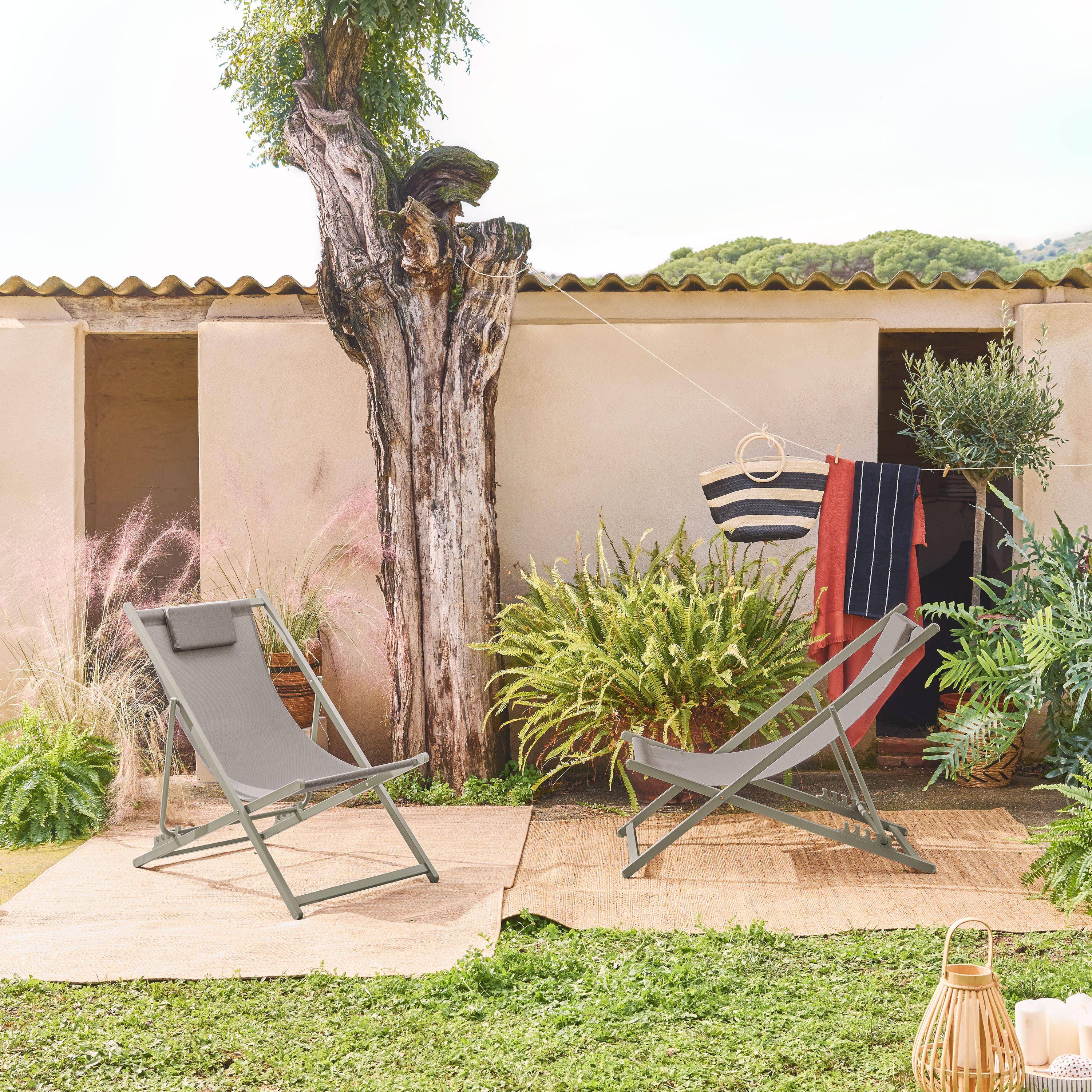 Lot de 2 chaises pliantes MATERA avec coussin en aluminium / textilene, kaki, 102 x 62 x 81 cm Photo1