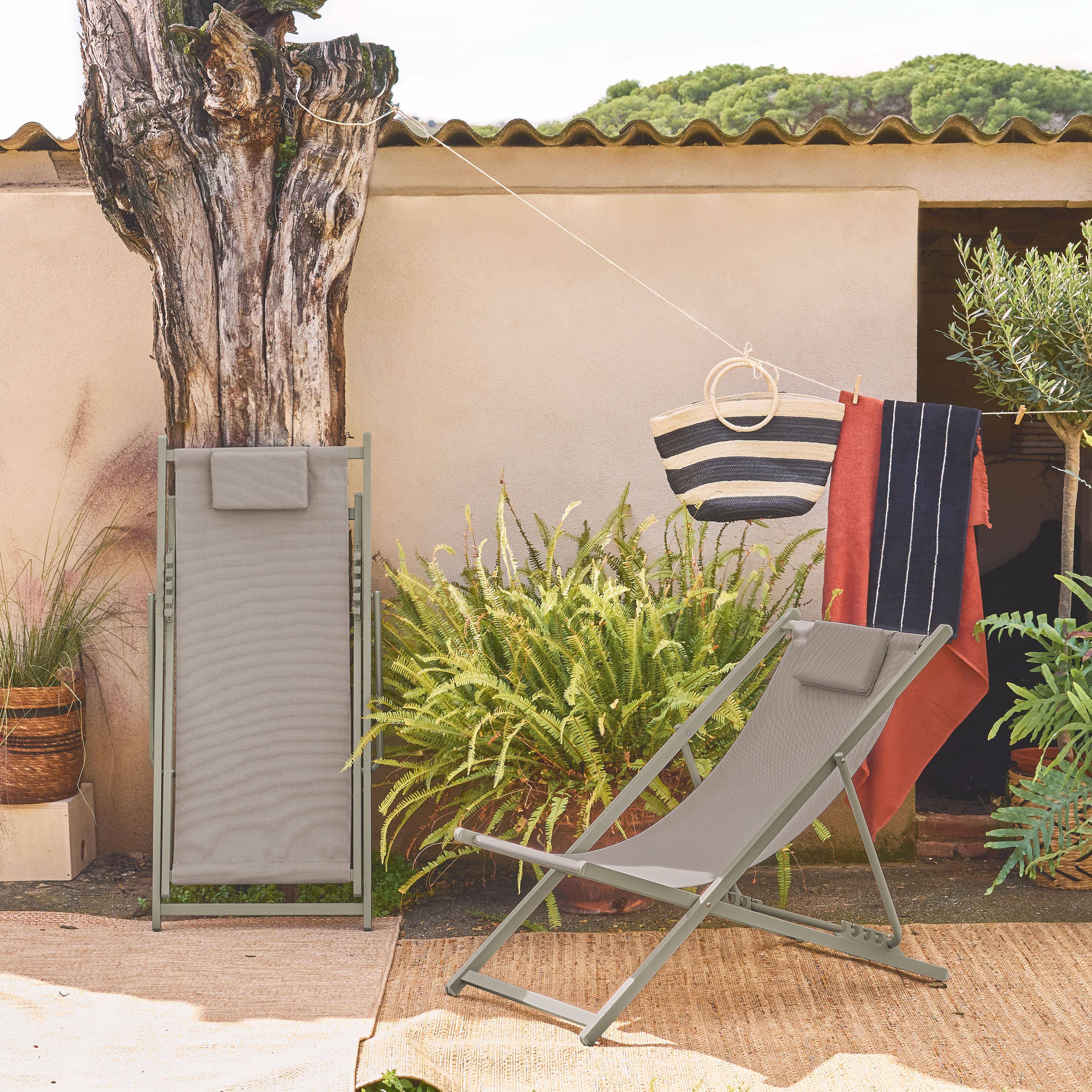Lot de 2 chaises pliantes MATERA avec coussin en aluminium / textilene, kaki, 102 x 62 x 81 cm Photo2