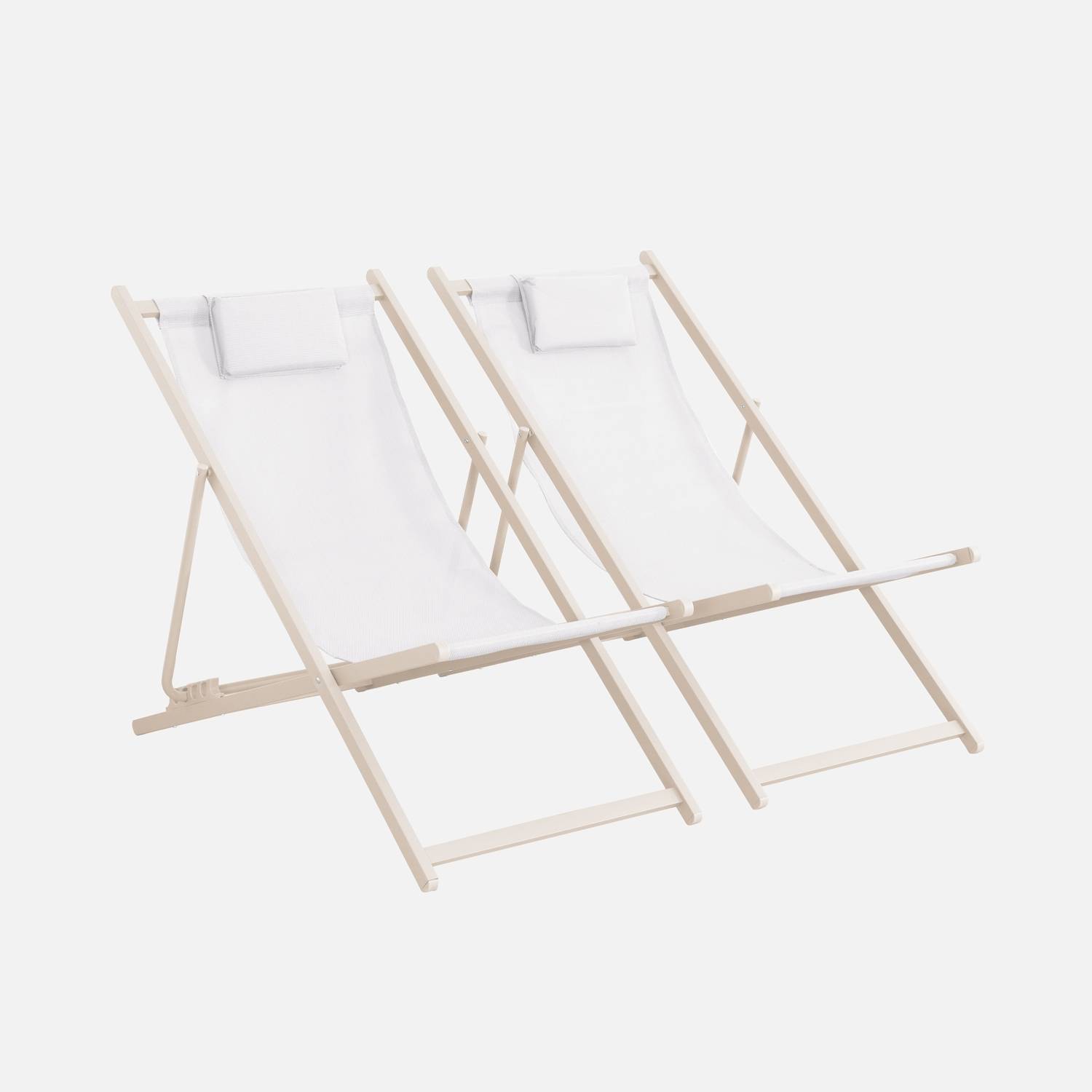 Lot de 2 chaises pliantes avec coussin beige textilene