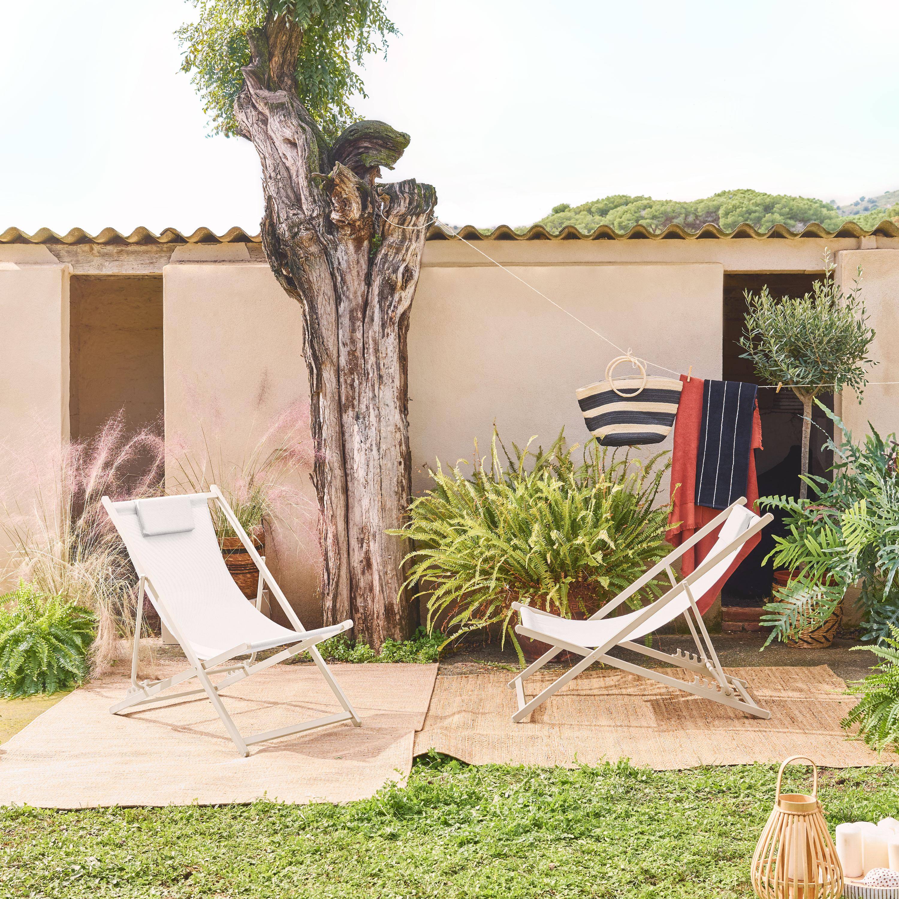 Set di 2 sedie da giardino in acciaio pieghevole multi posizioni con cuscino, Matera, Beige, 102x62x81 cm Photo1