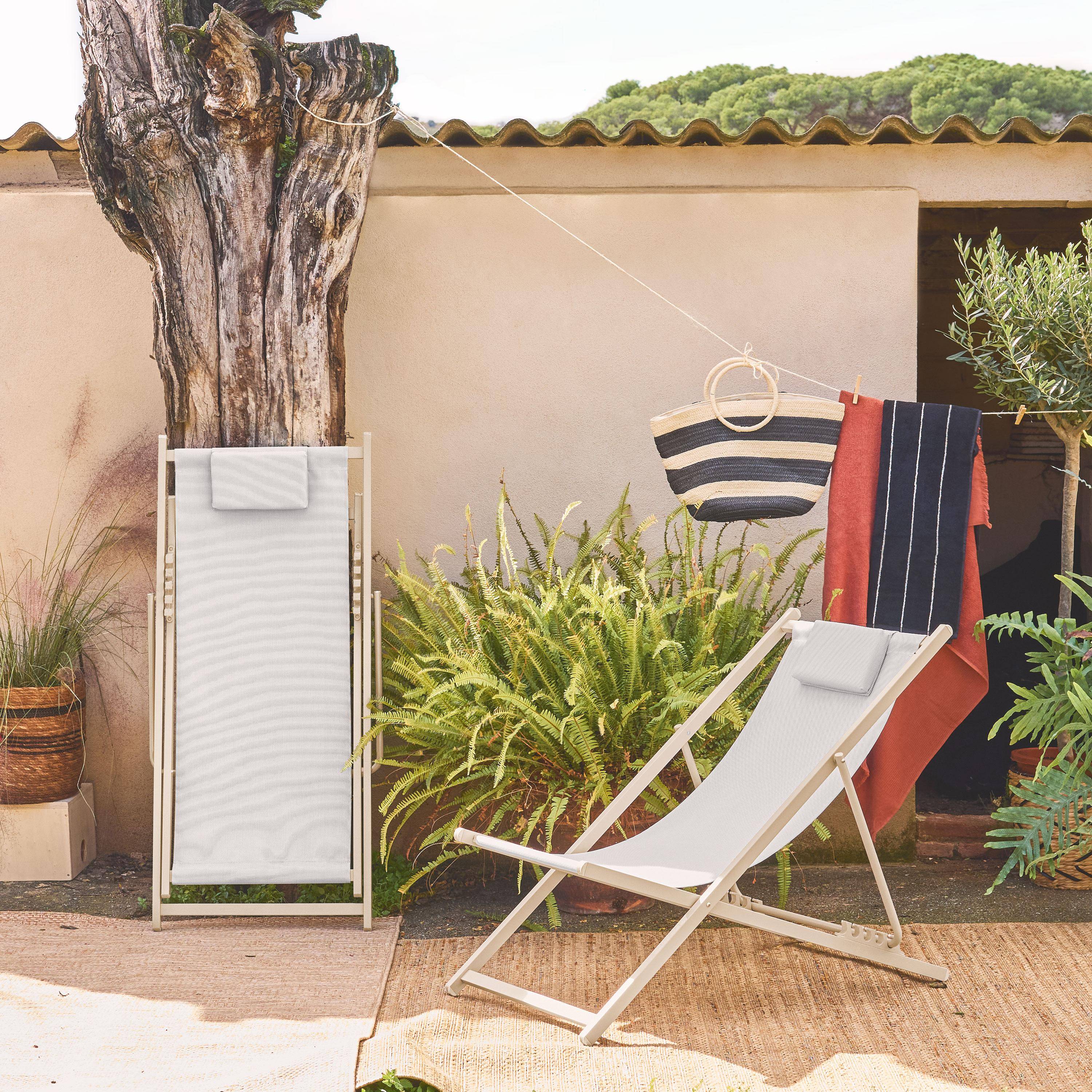 Set di 2 sedie da giardino in acciaio pieghevole multi posizioni con cuscino, Matera, Beige, 102x62x81 cm Photo2