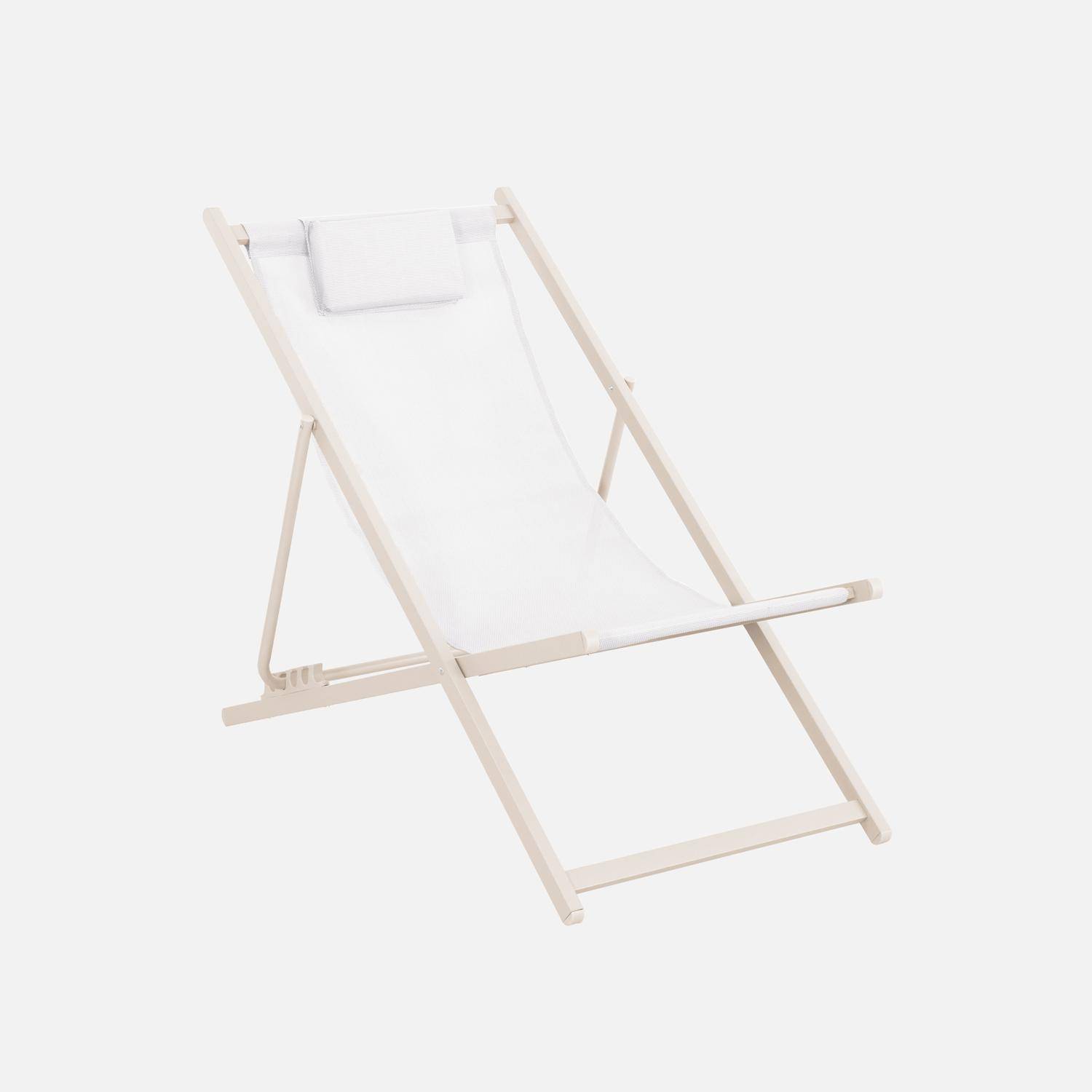 Set di 2 sedie da giardino in acciaio pieghevole multi posizioni con cuscino, Matera, Beige, 102x62x81 cm Photo4