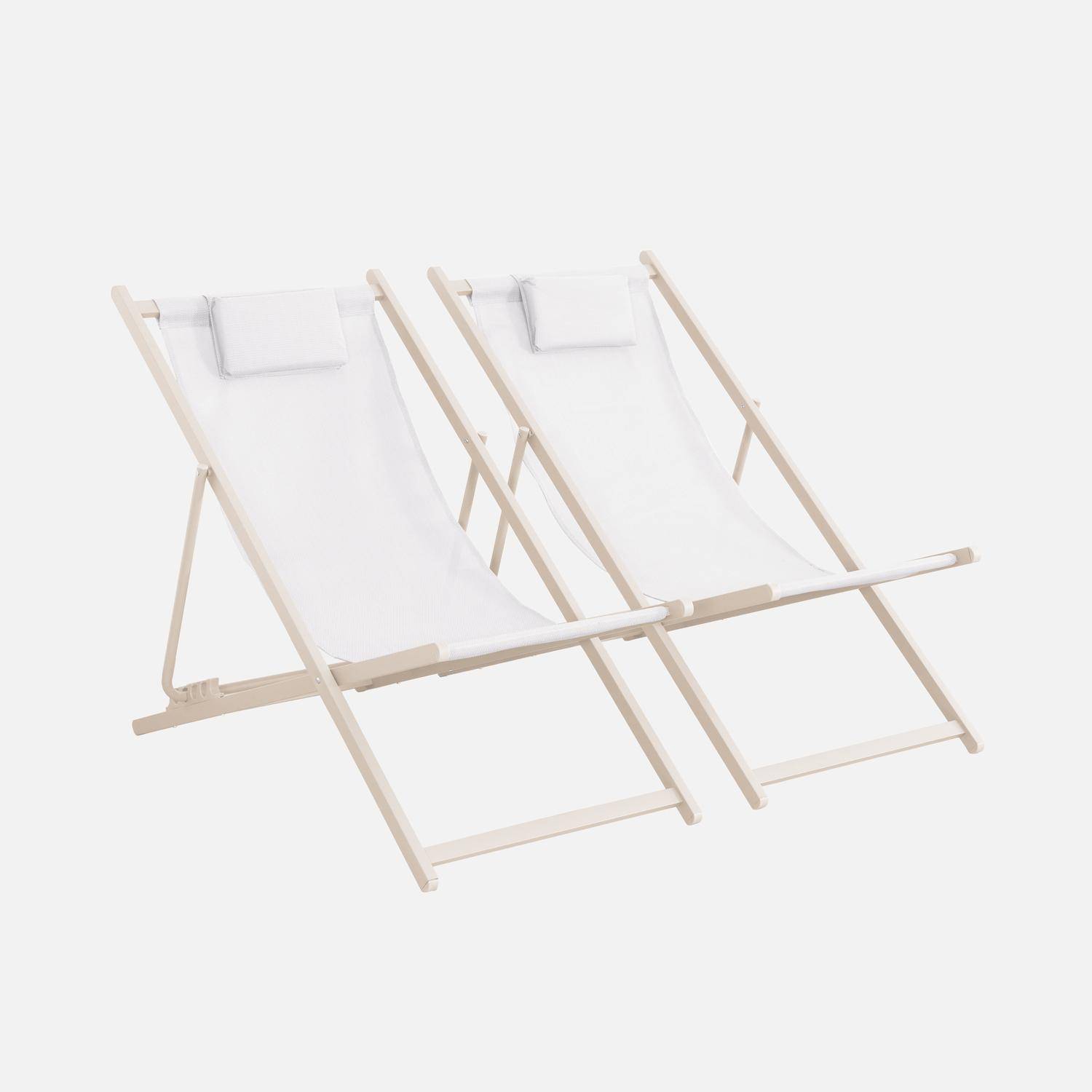 Set di 2 sedie da giardino in acciaio pieghevole multi posizioni con cuscino, Matera, Beige, 102x62x81 cm Photo3