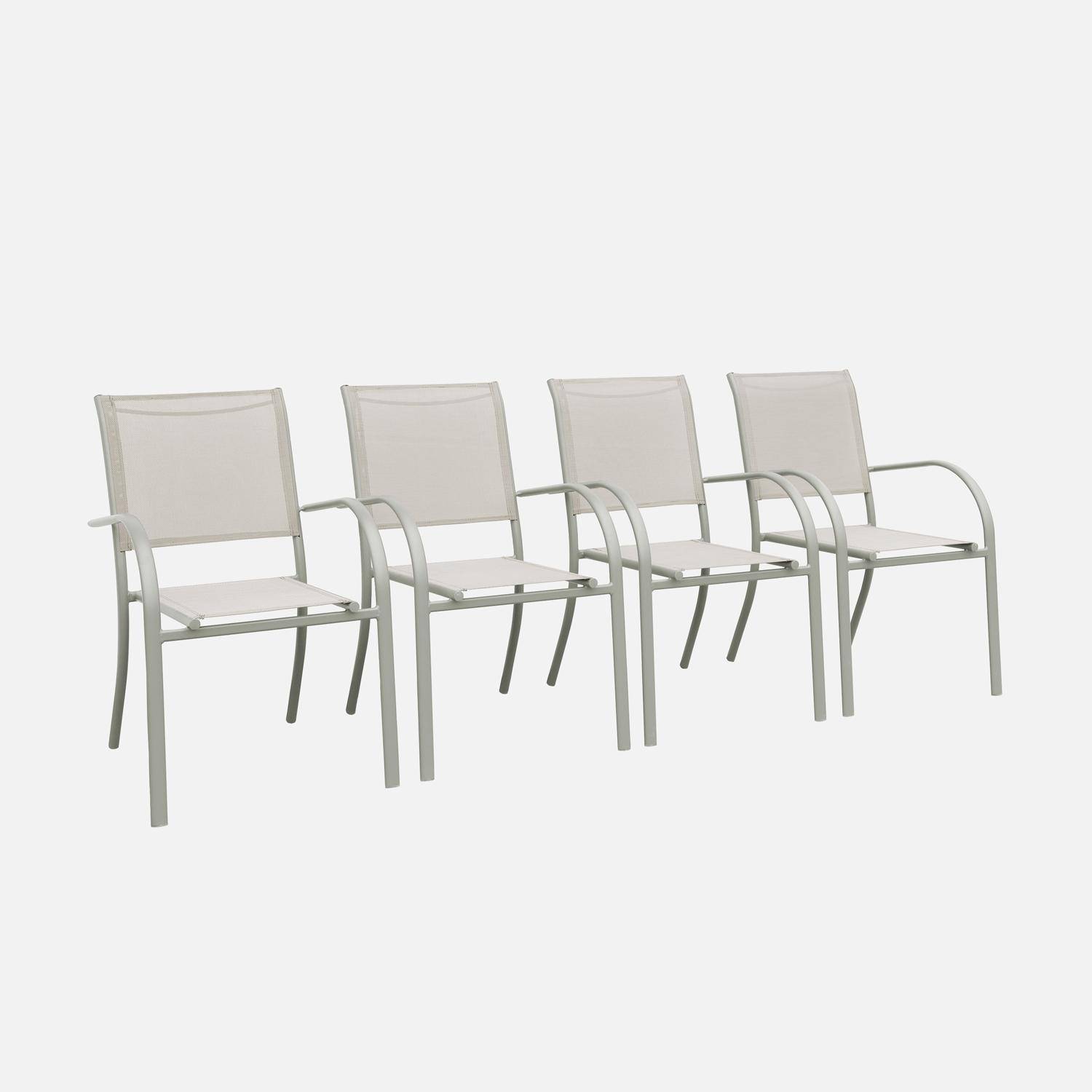 Lot de 4 fauteuils de jardin empilables TARANTO aluminium et textilène, kaki, 66 x 55 x 86 cm Photo1