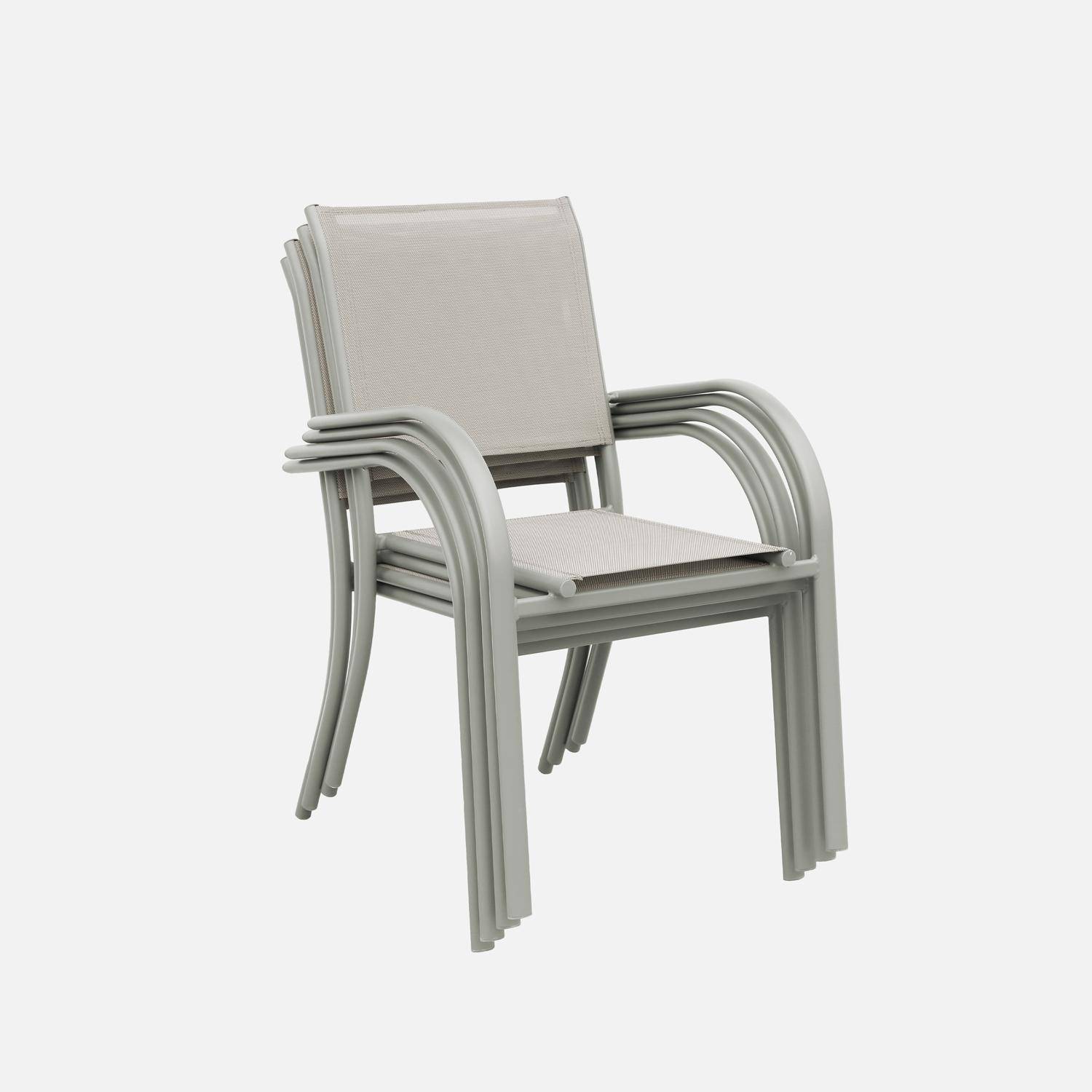 Lot de 4 fauteuils de jardin empilables TARANTO aluminium et textilène, kaki, 66 x 55 x 86 cm Photo3