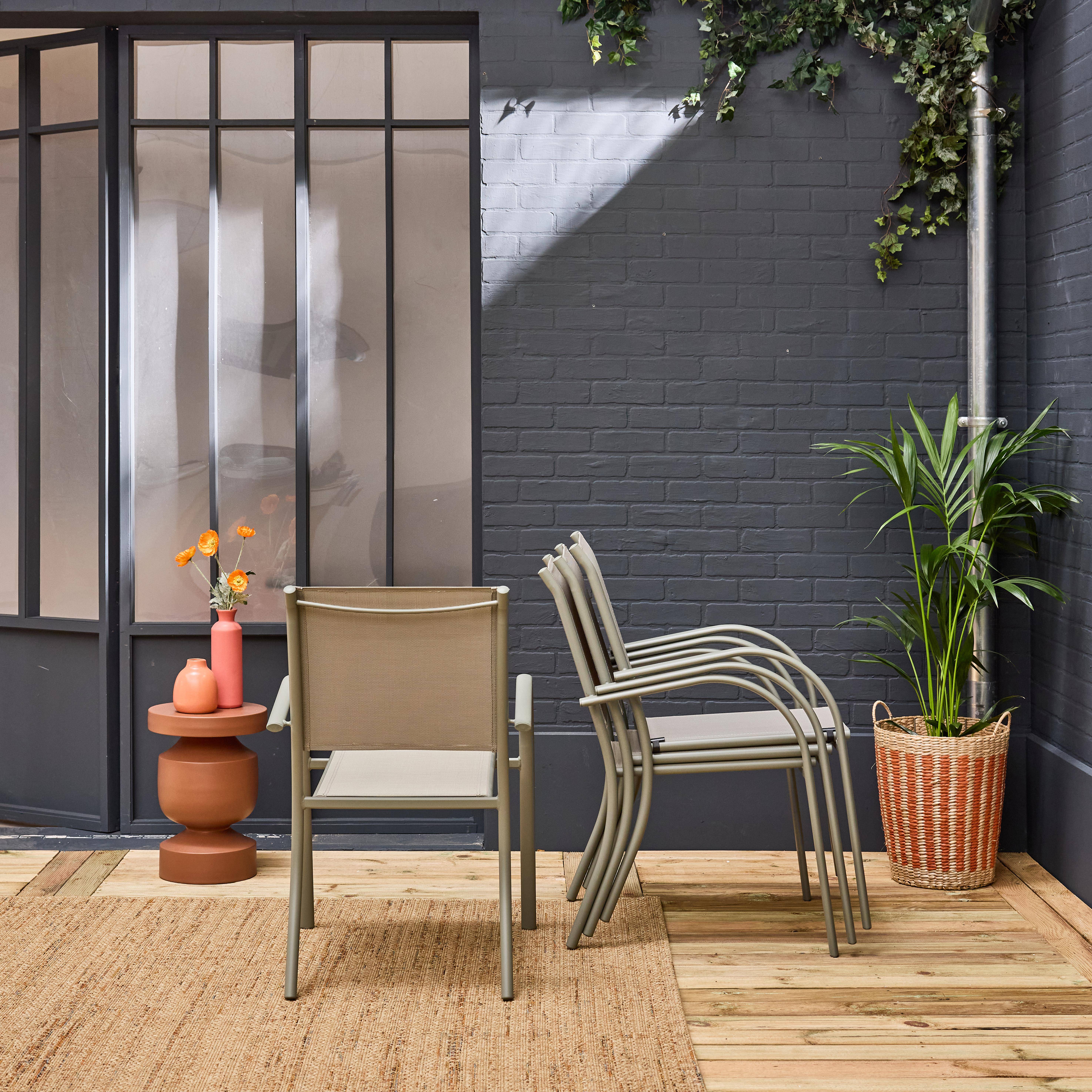 Set van 4 stapelbare tuinstoelen TARANTO van aluminium en textilene, kaki, 66 x 55 x 86 cm Photo2