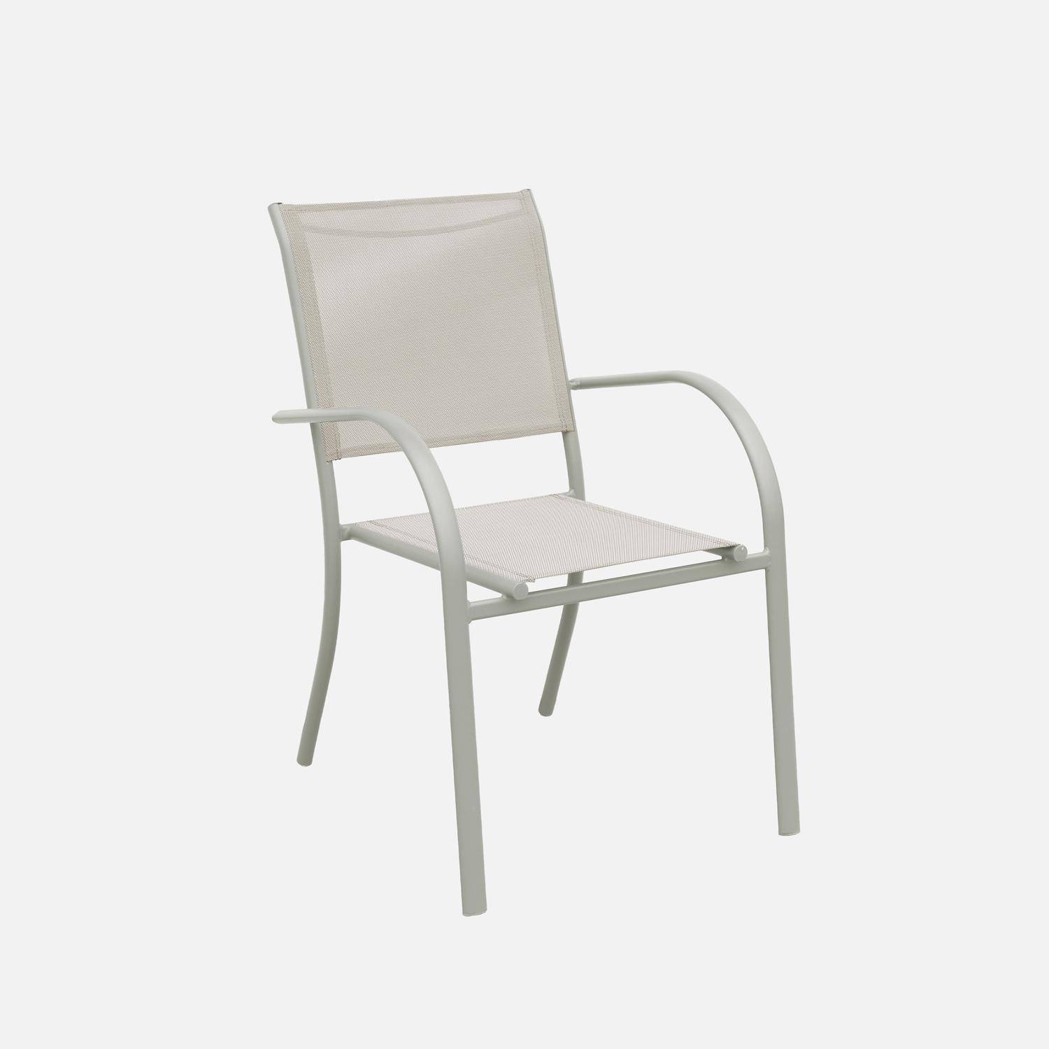 Lot de 4 fauteuils de jardin empilables TARANTO aluminium et textilène, kaki, 66 x 55 x 86 cm Photo4
