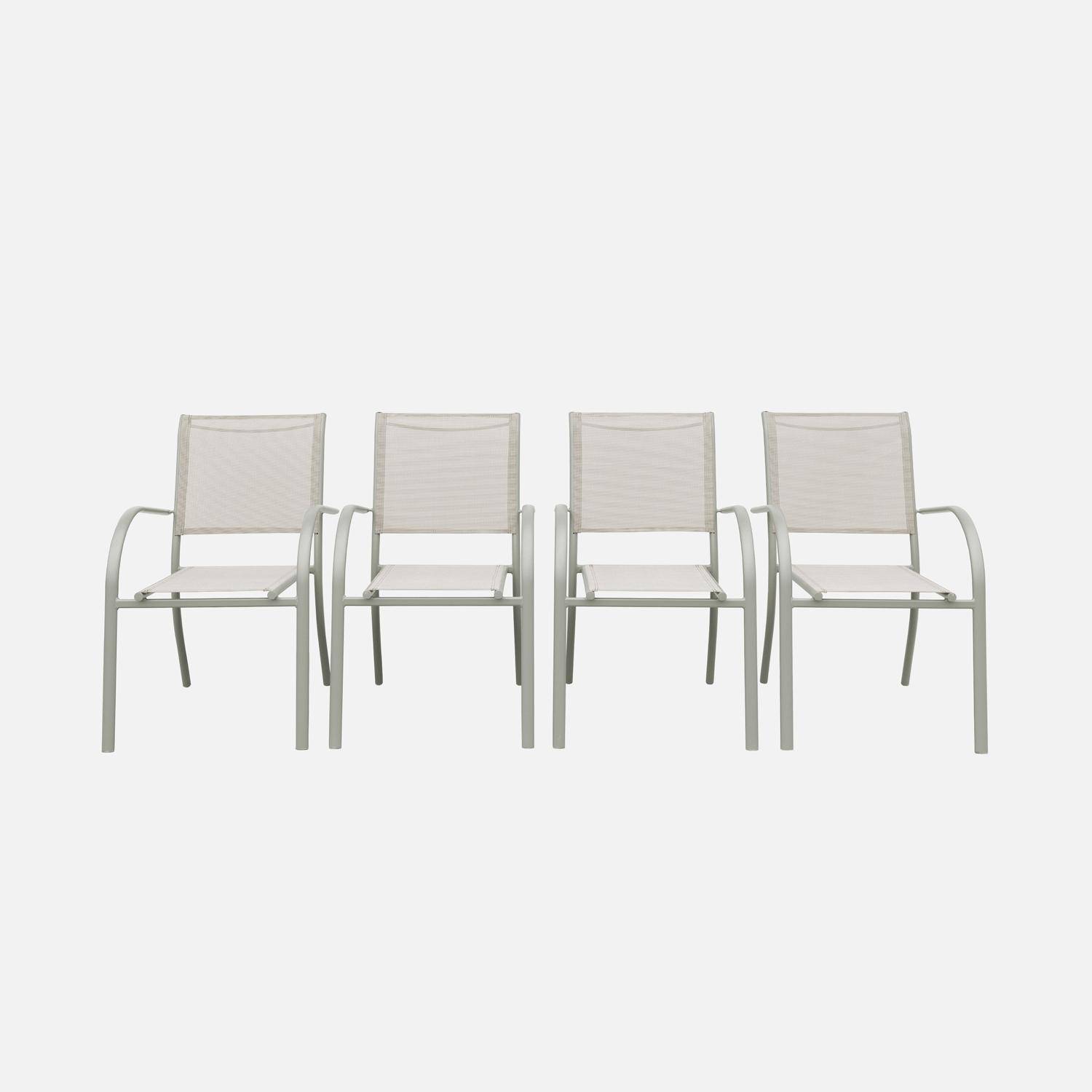 Lot de 4 fauteuils de jardin empilables TARANTO aluminium et textilène, kaki, 66 x 55 x 86 cm Photo2
