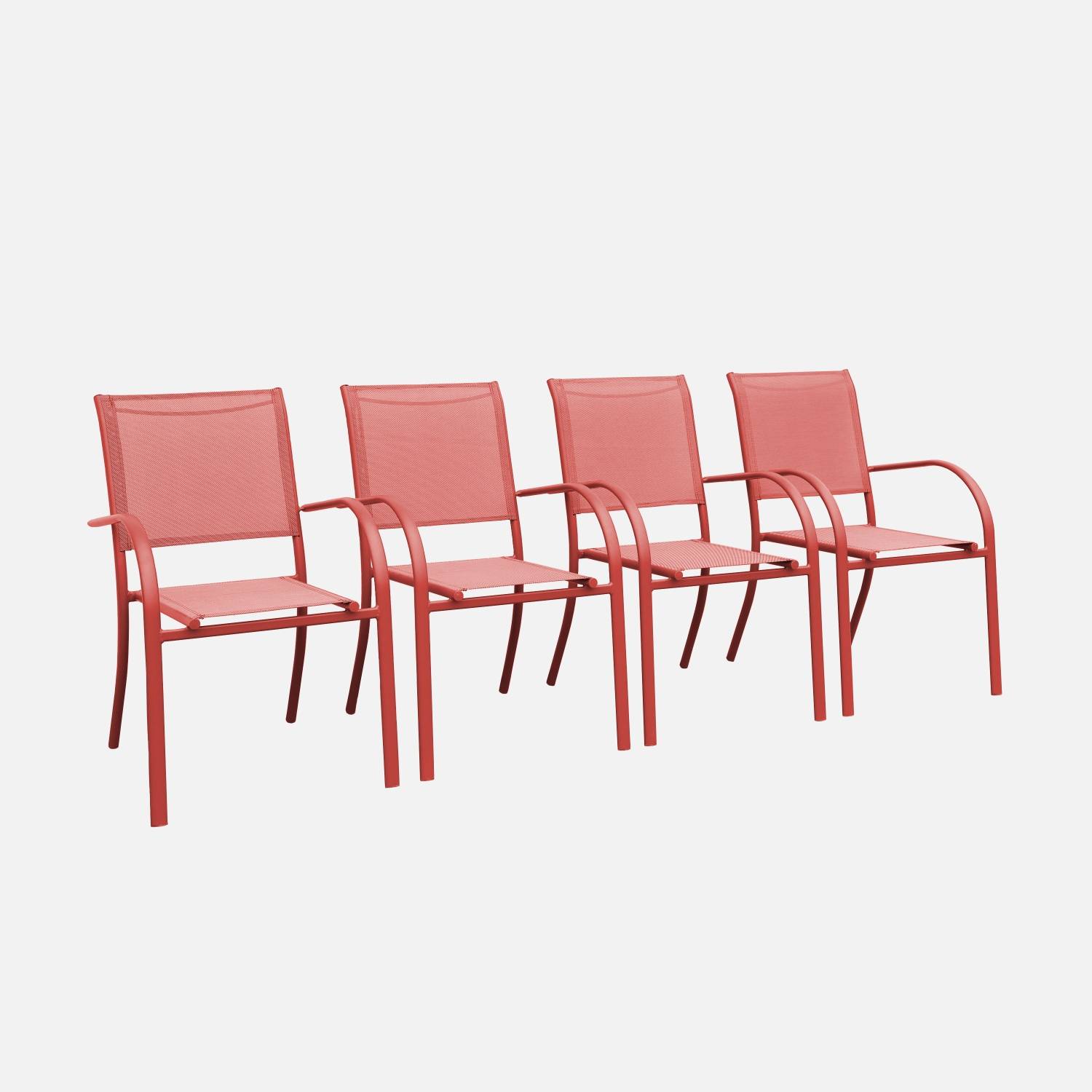 Set van 4 stapelbare terracotta textilene tuinstoelen